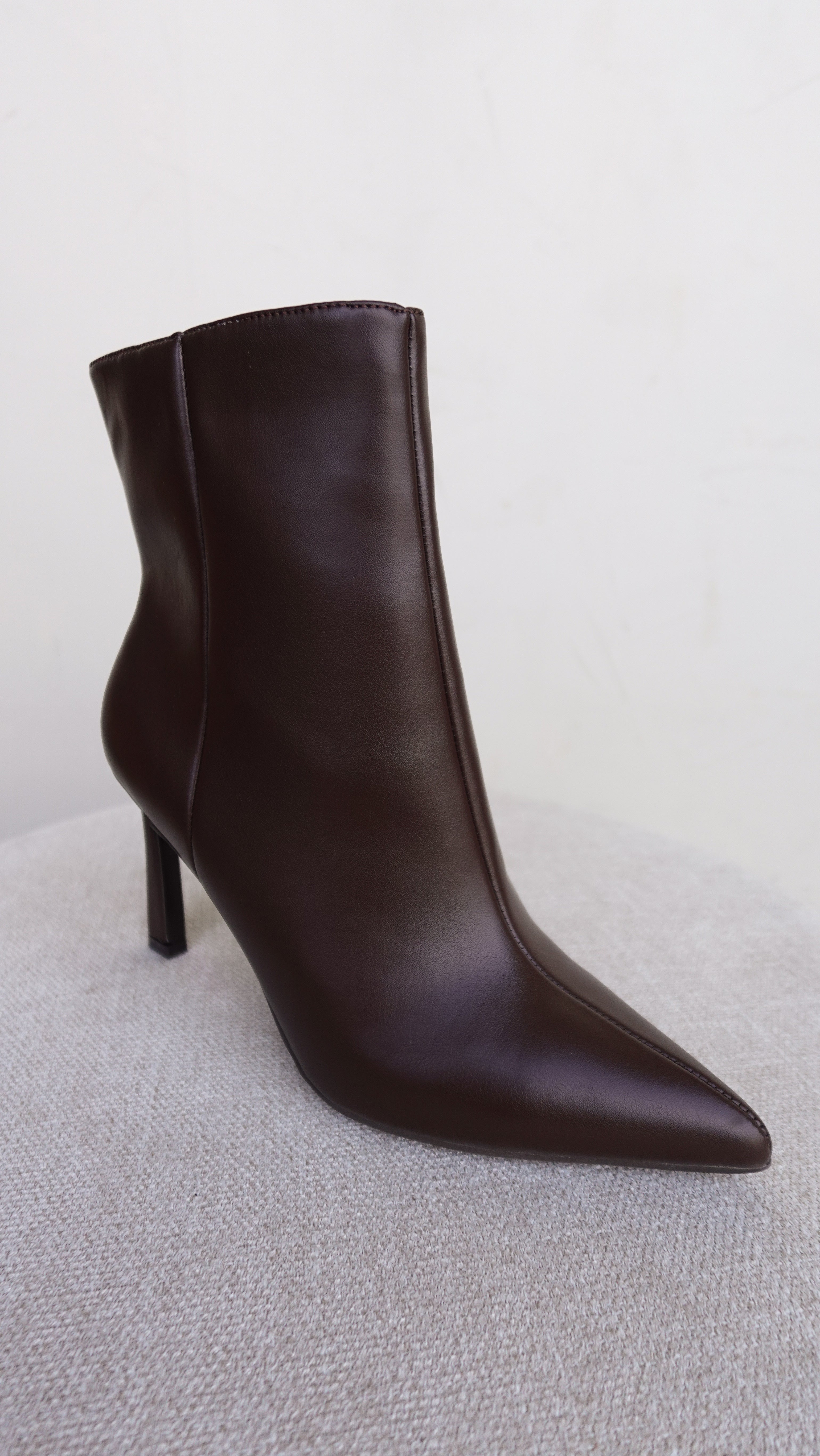 Brown Pointed Toe Faux Leather Bootie | Elegant Women's Fashion by coolavocek