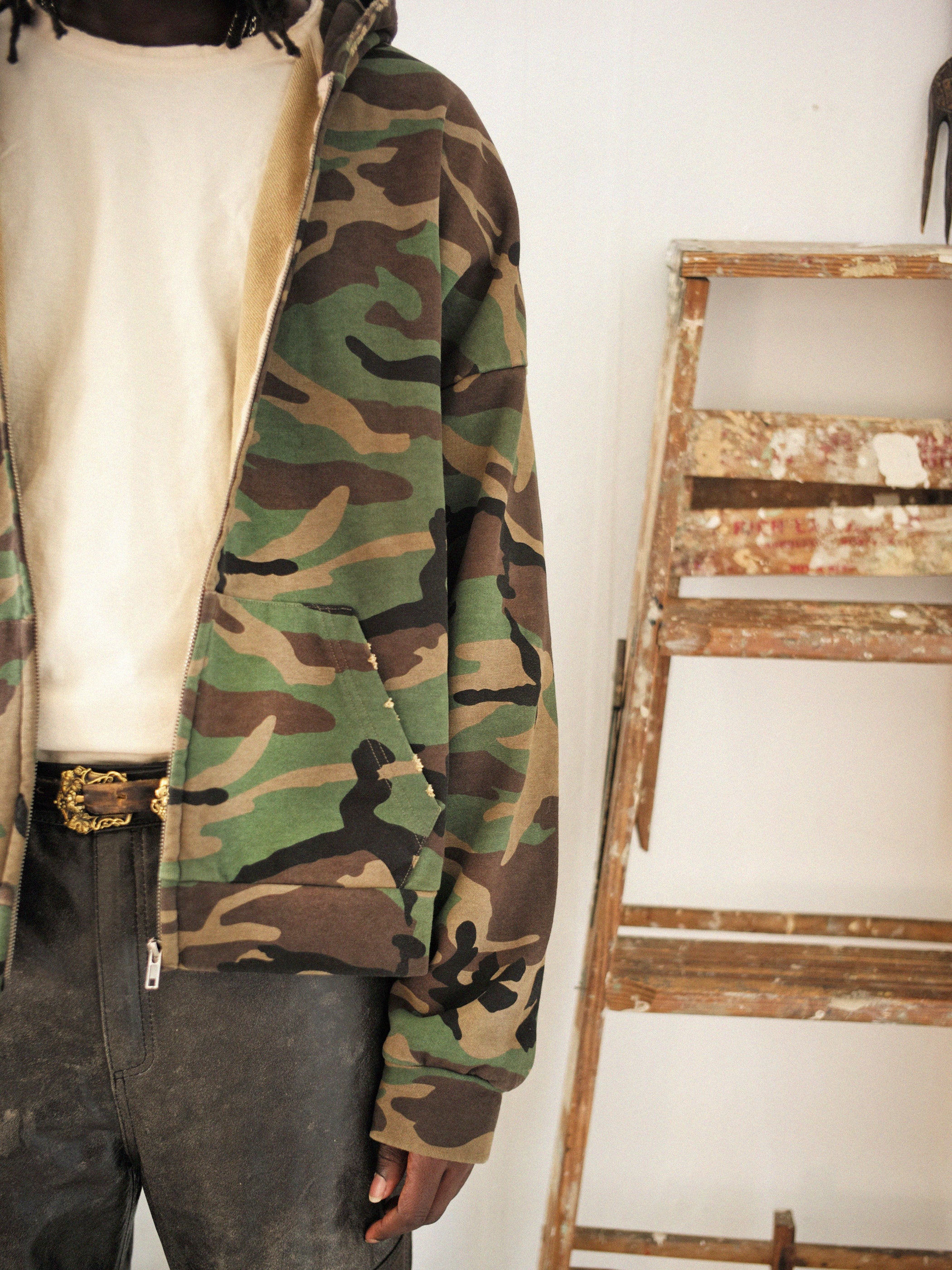 Washed Camouflage Zip Hoodie | Modern Menswear by yycbvcnbmmnbm