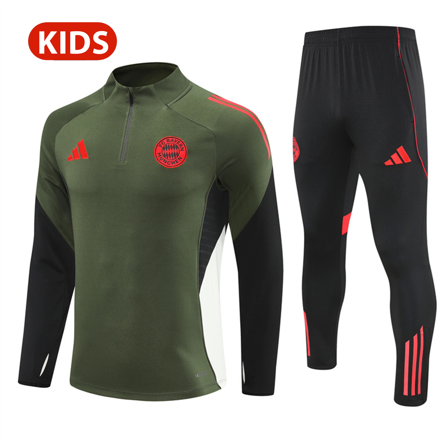 AlphaJersey-Bayern Munich 25-26 Kid Long Sleeves Training Set - Green Top & Black Pants