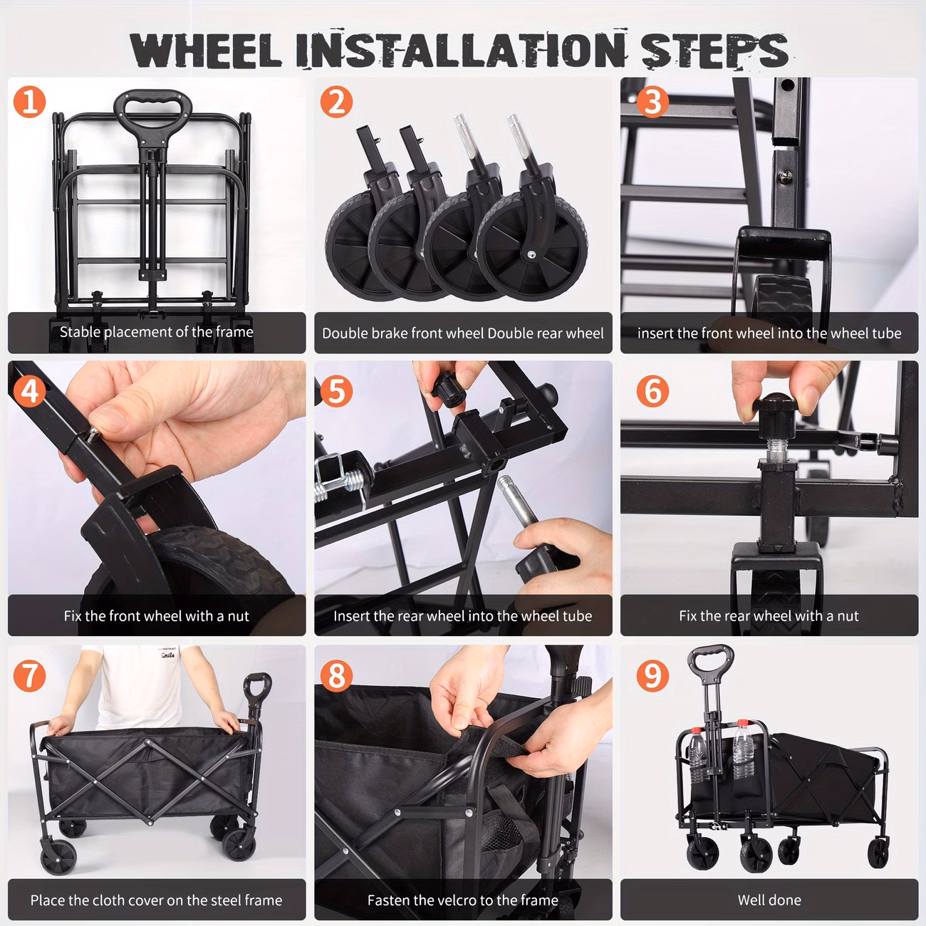 220lbs 450lbs 680lbs all terrain heavy duty folding cart large capacity   suitable for yard shopping sports outdoor gardening equipment handling black multifunctional utility cart Product details 2