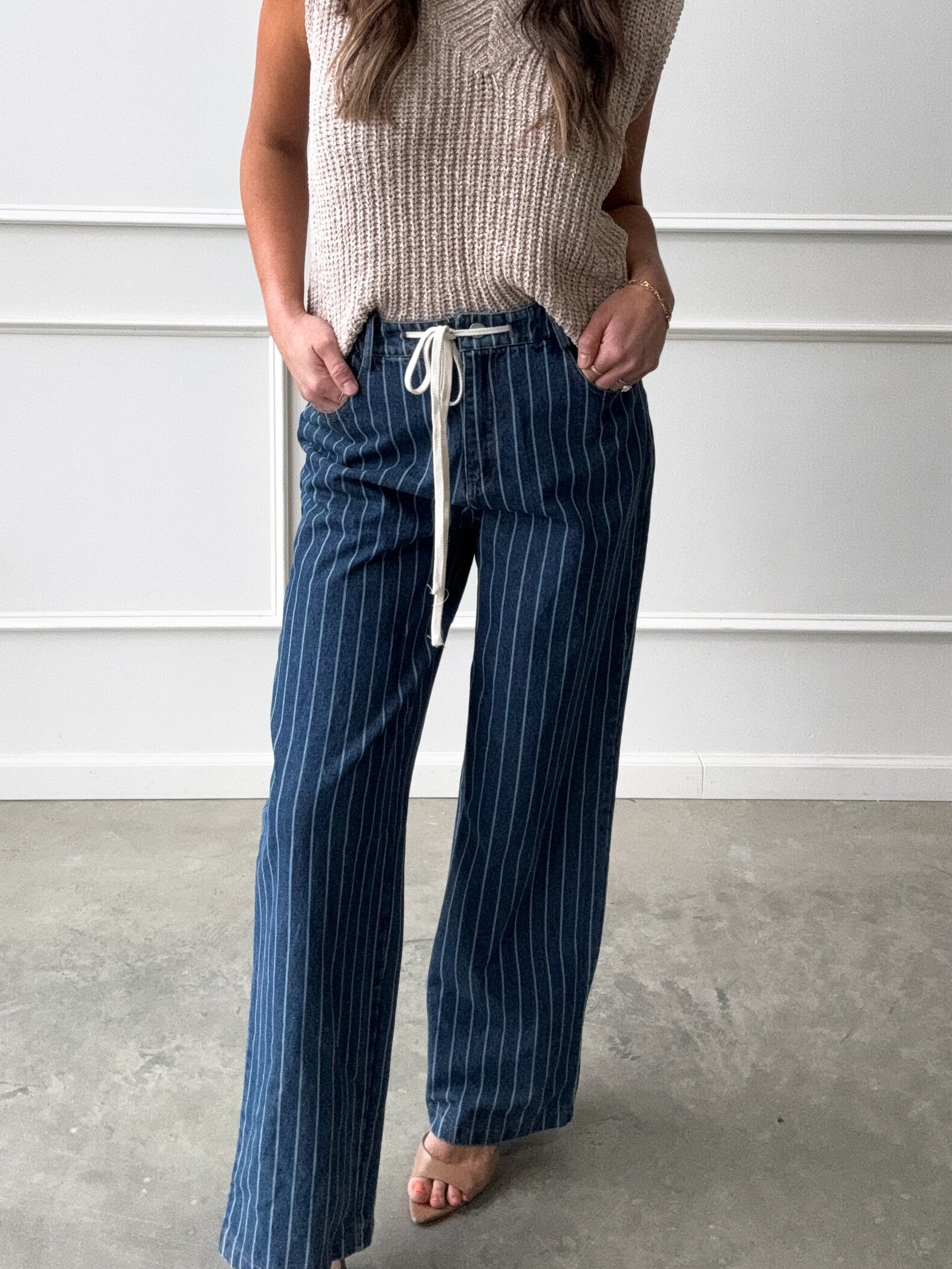 Drawstring Striped Straight Denim | Elegant Women's Fashion by coolavocek