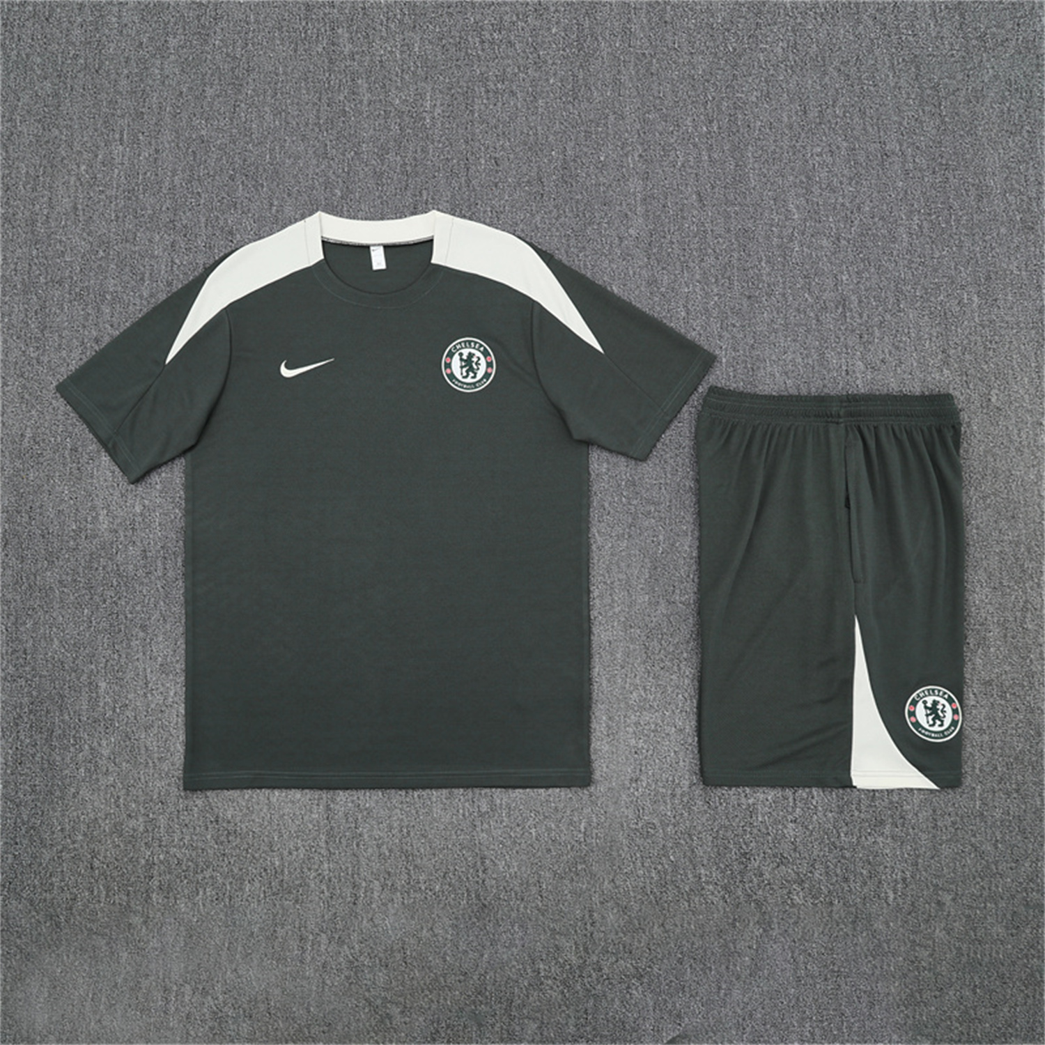 AlphaJersey-C.H.E.L.S.E.A 25-26 Kids Short-Sleeve Training Set - Army Green Top & Army Green Shorts