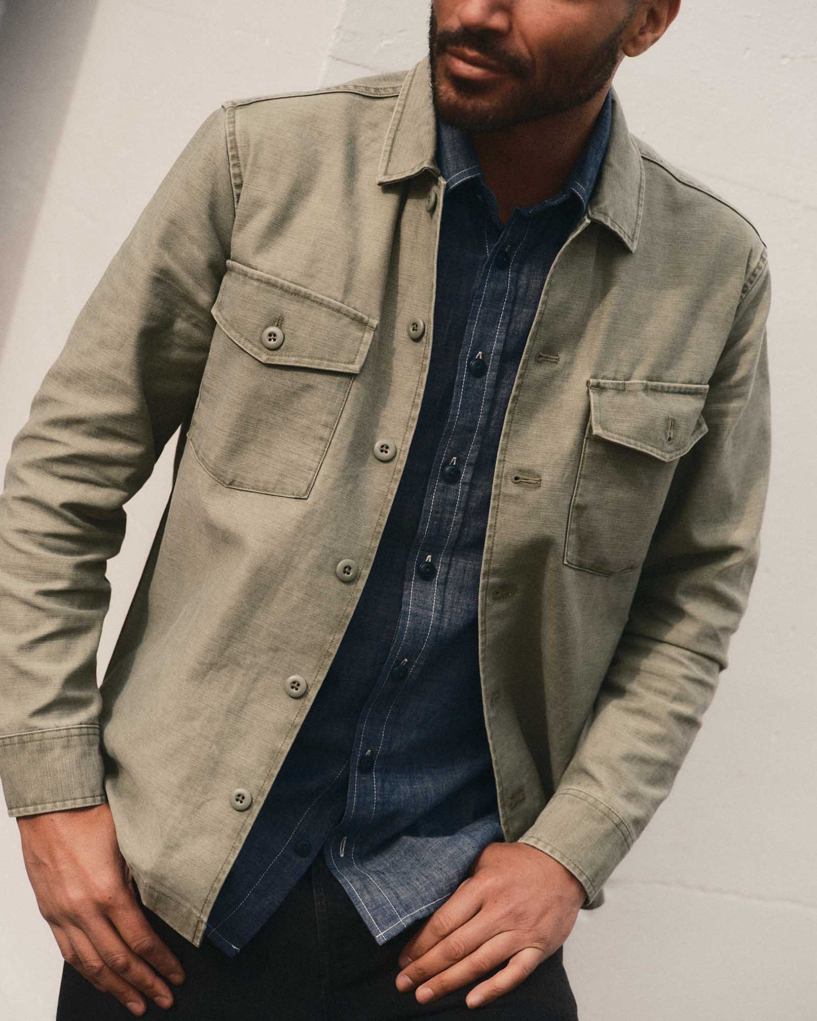 The Surplus Shirt in Field Olive Reverse Sateen | Modern Menswear by yycbvcnbmmnbm
