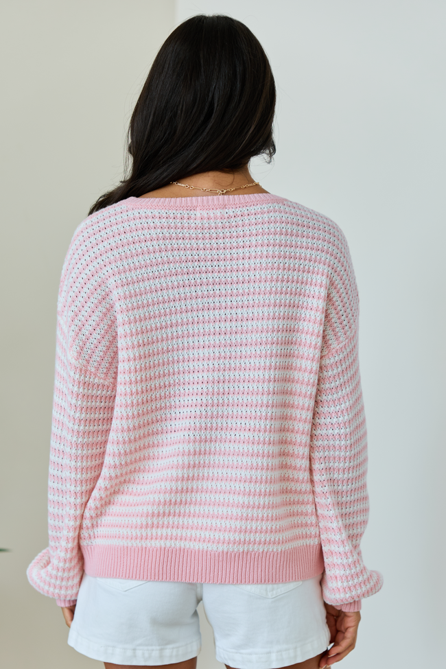 Lennon Blush and Ivory Striped Knit Sweater | Elegant Women's Fashion by coolavocek