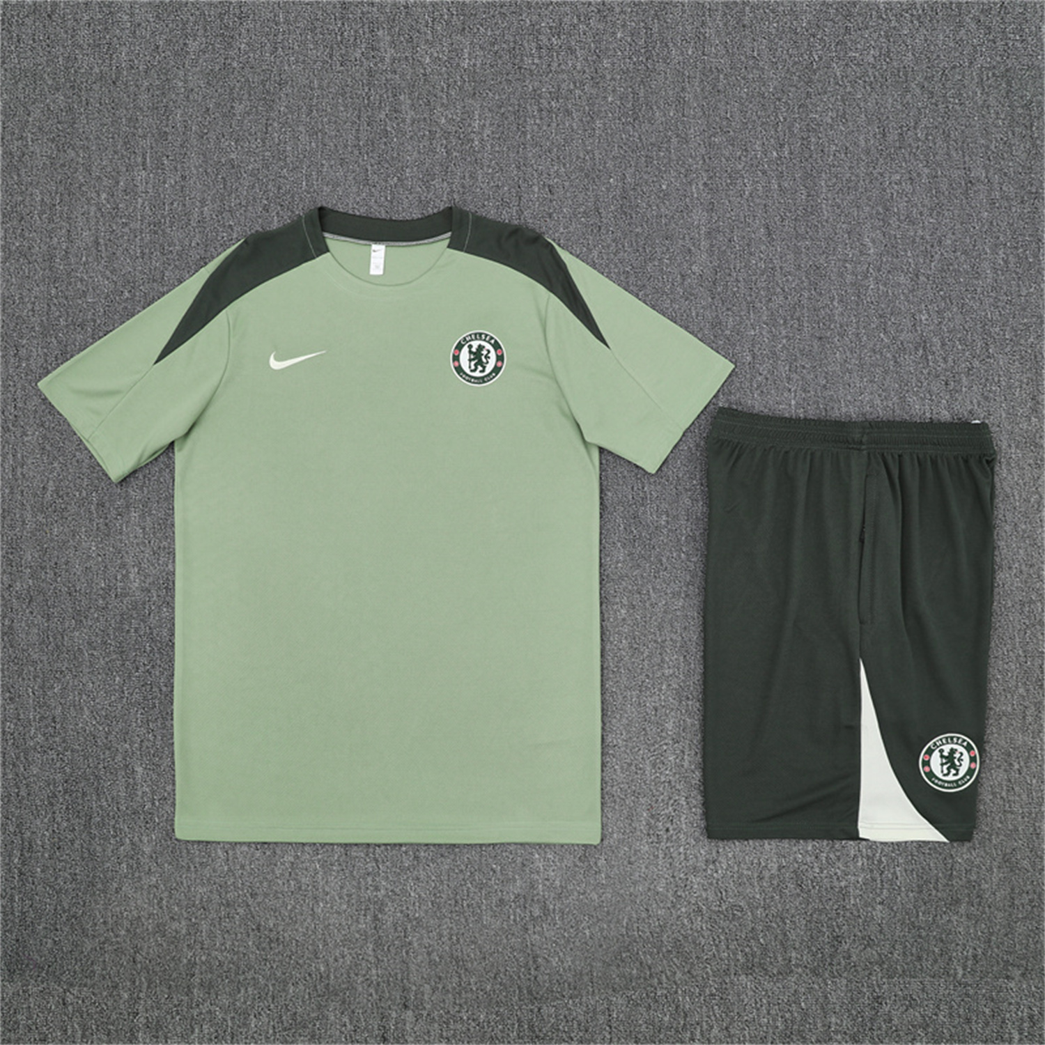 AlphaJersey-C.H.E.L.S.E.A 25-26 Short-Sleeve Training Set - Light Green Top & Army Green Shorts