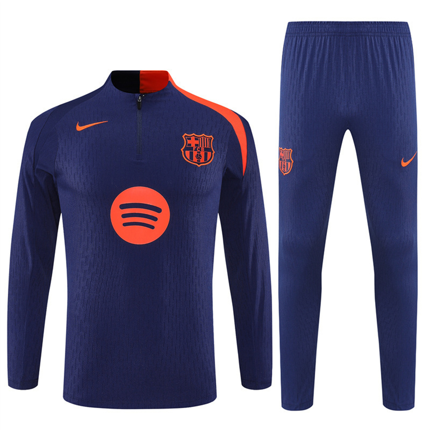 AlphaJersey-Barcelona 25-26 Kids Long Sleeve Training Set - Royal Blue Top Orange Sponsor & Royal Blue Pants