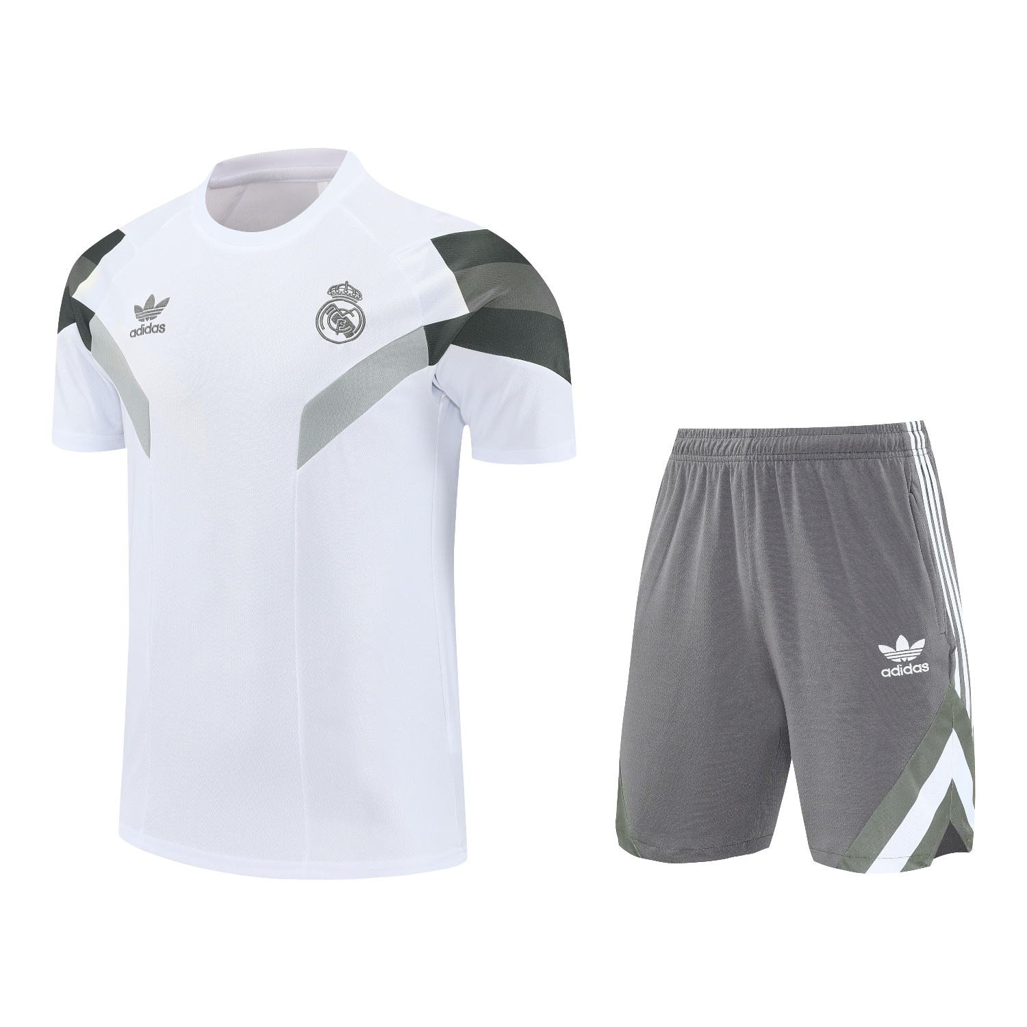 AlphaJersey-Real Madrid 25-26 Short-Sleeve Training Set - White Top & Gray Shorts
