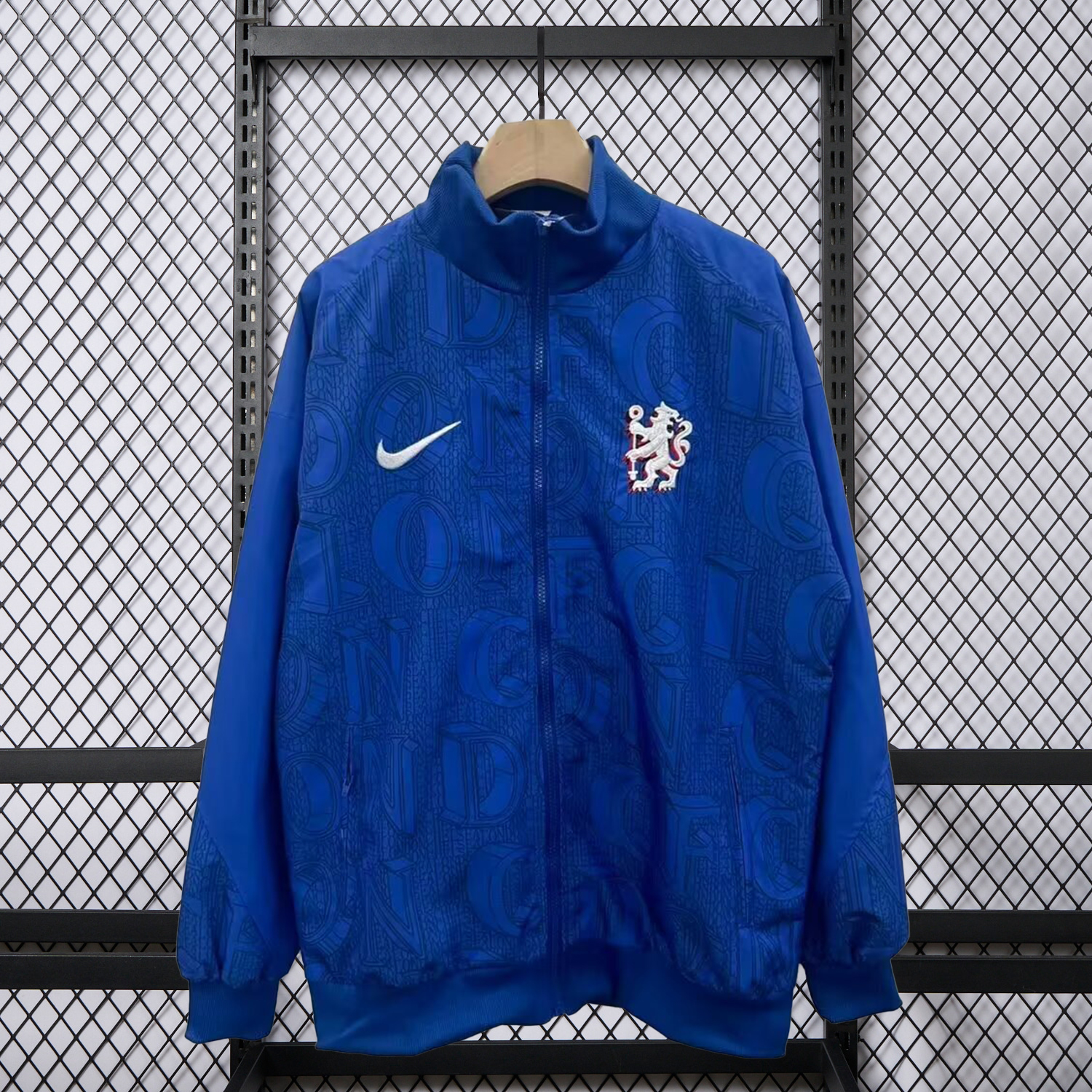 AlphaJersey-C.H.E.L.S.E.A 25-26 Subtle Letter Pattern Windbreaker Jacket - Blue