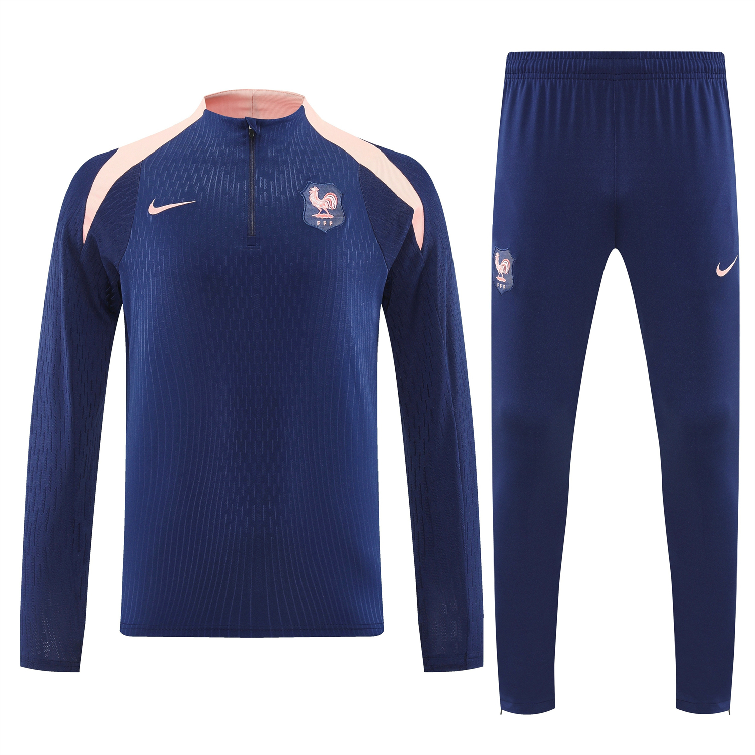 AlphaJersey-France 2026 Long Sleeve Training Set - Dark With Pink Top and Pants