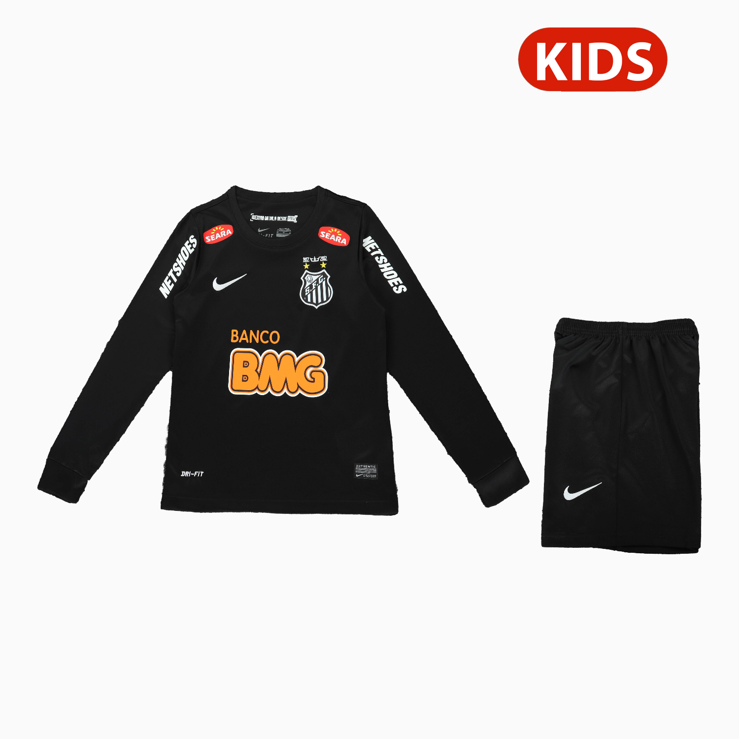AlphaJersey-Retro Santos 2012 Black Special Long Sleeves Kids Kit