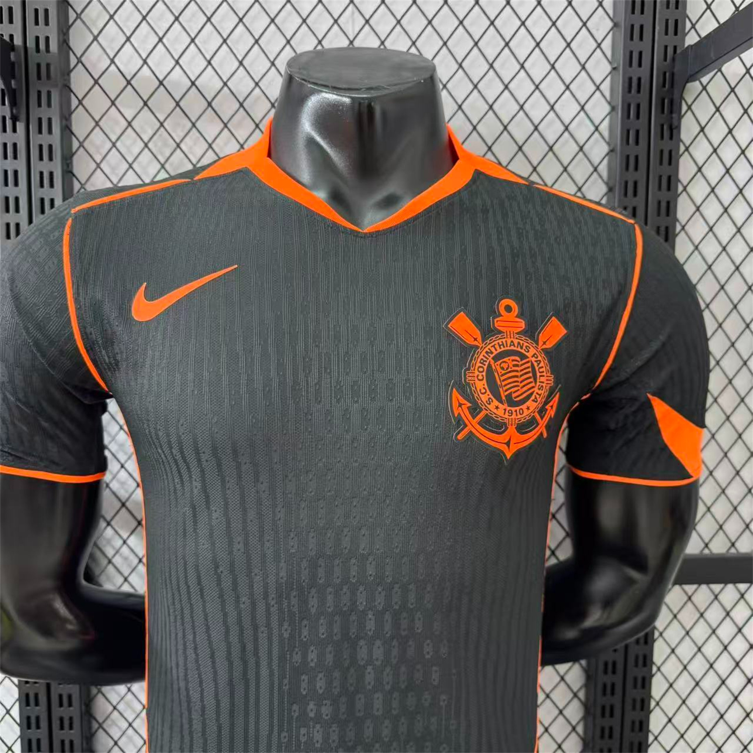 AlphaJersey-Corinthians 25-26 Third Orange Lines Black Jersey - Player Version