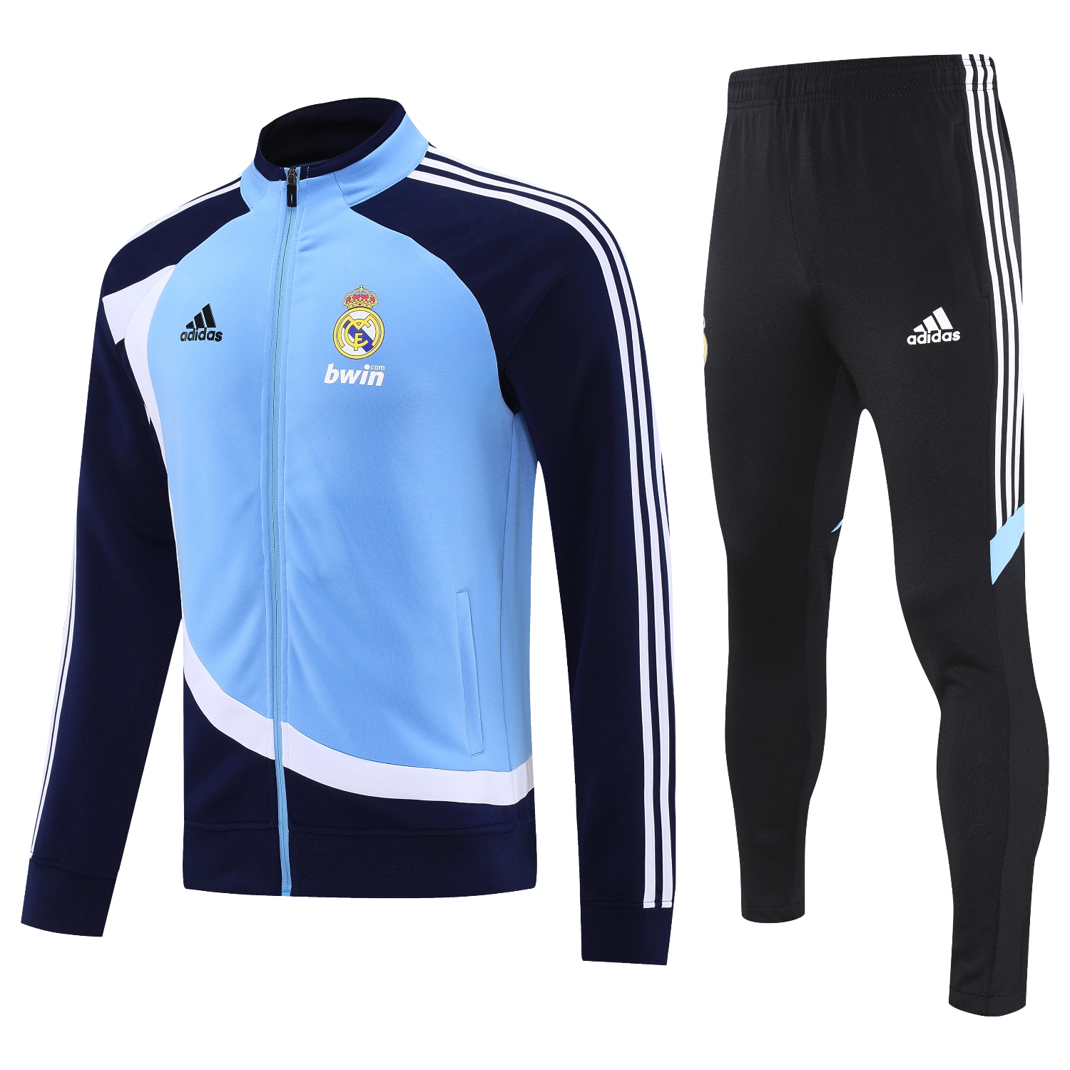 AlphaJersey-Real Madrid 25-26 Throwback Jacket Training Tracksuit - Blue Jackets & Black Pants
