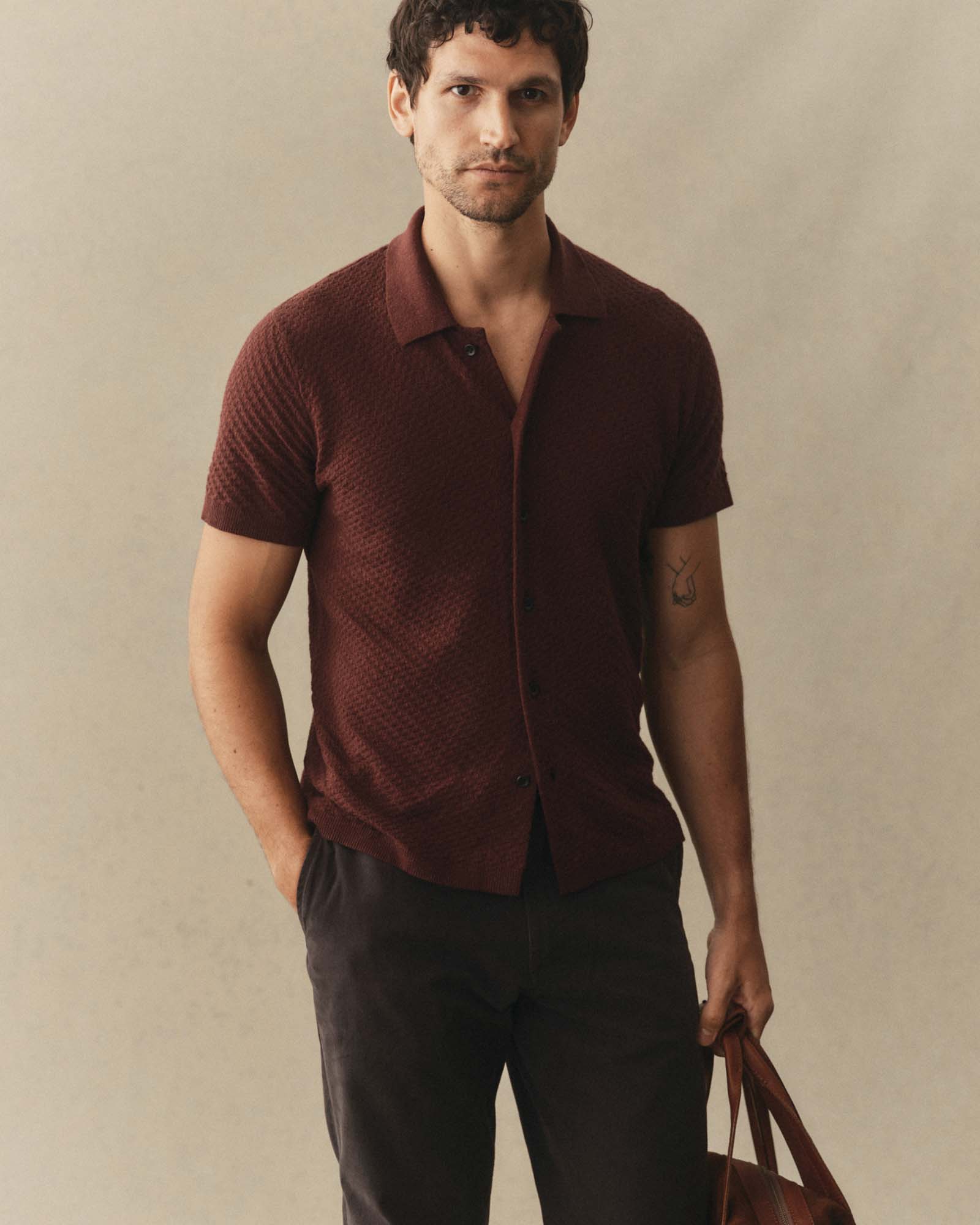 The Arlo Sweater Polo in Burgundy Texture Knit | Modern Menswear by yycbvcnbmmnbm