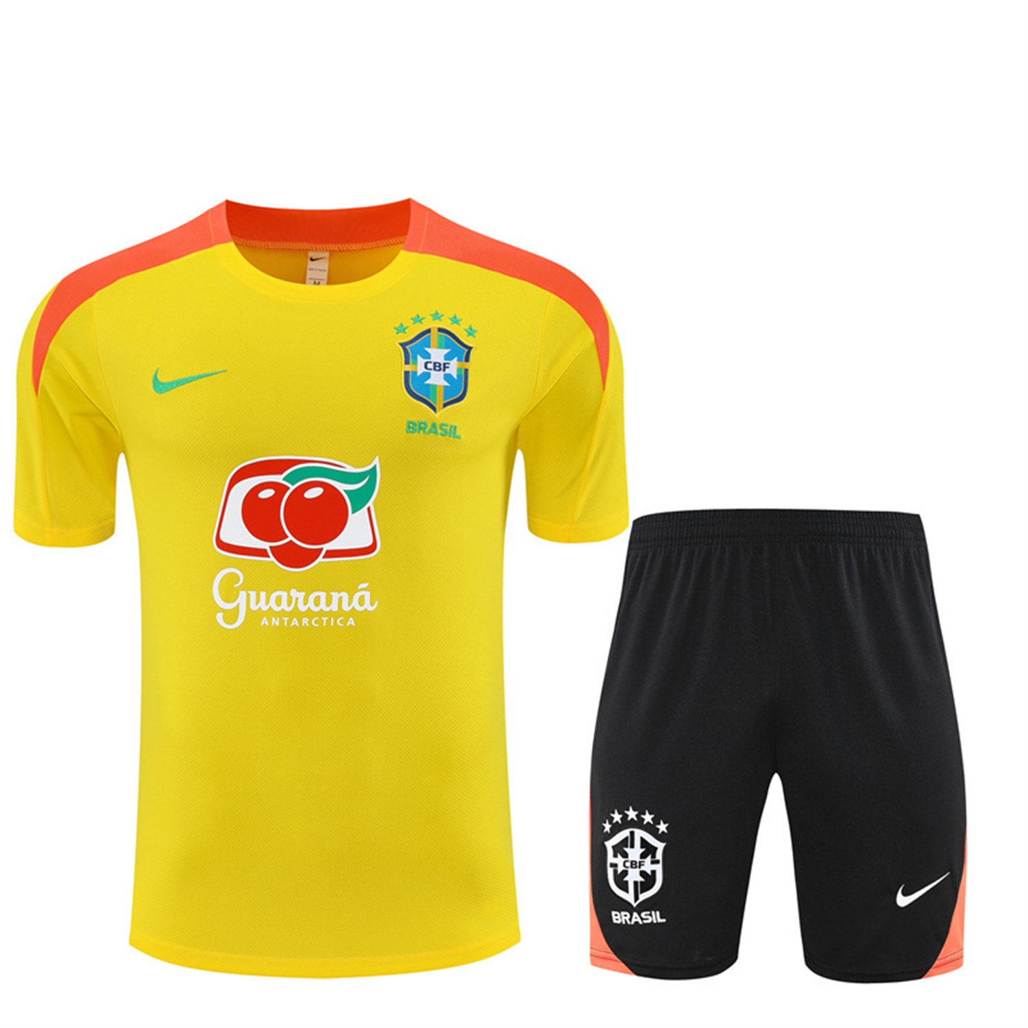 AlphaJersey-Brazil 25-26 Short-Sleeve Training Set - Yellow Top & Black Shorts