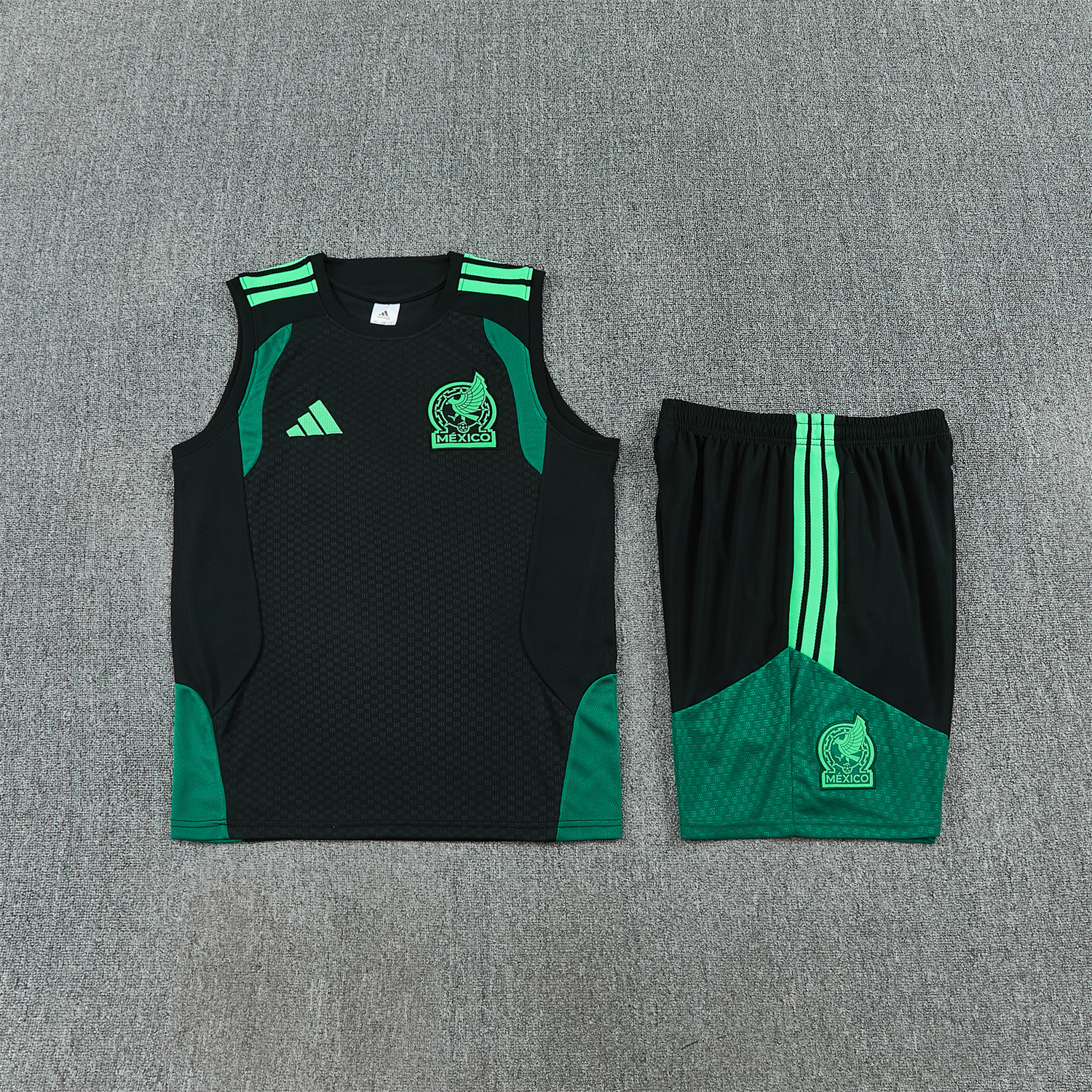 AlphaJersey-Mexico 2026 Vest Training Set - Black With Green Vest and Shorts