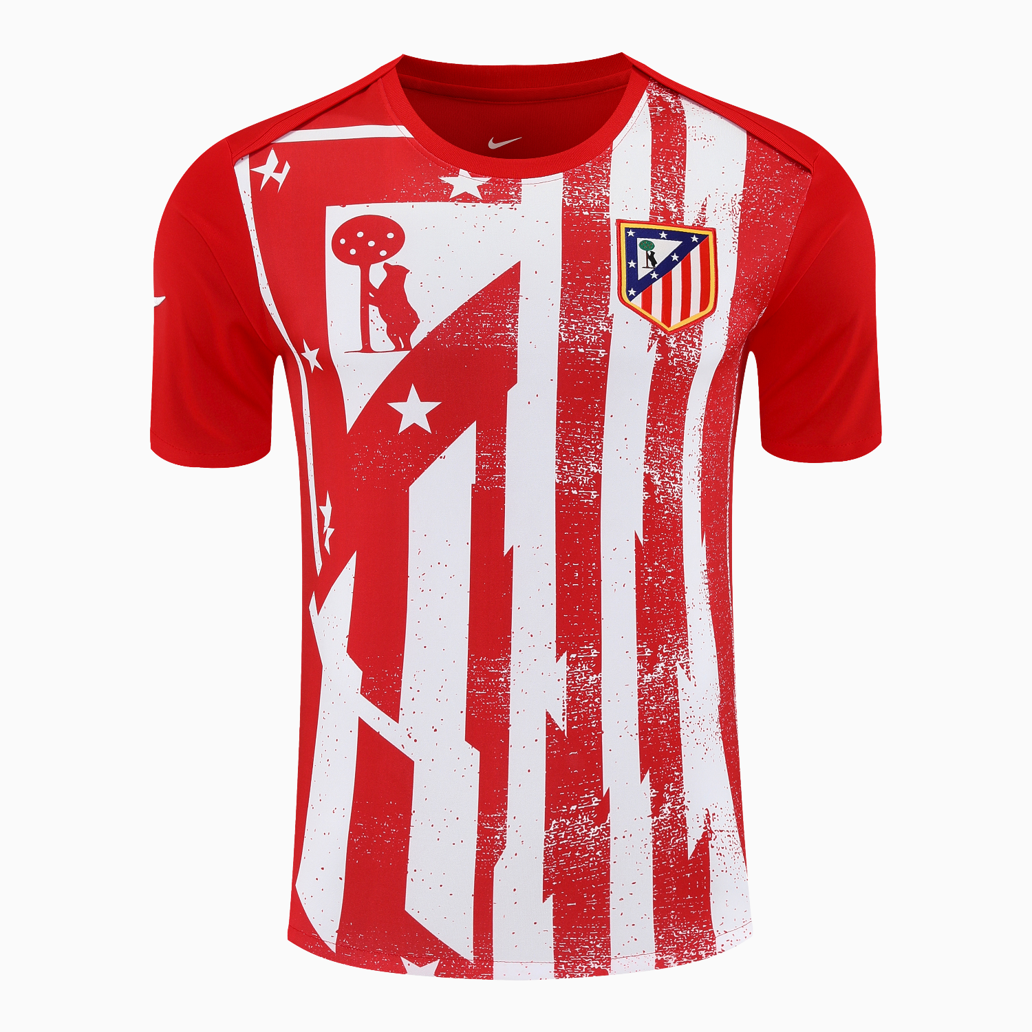 AlphaJersey-Atletico Madrid Short-Sleeve Training Set - Red White Top & Blue Shorts