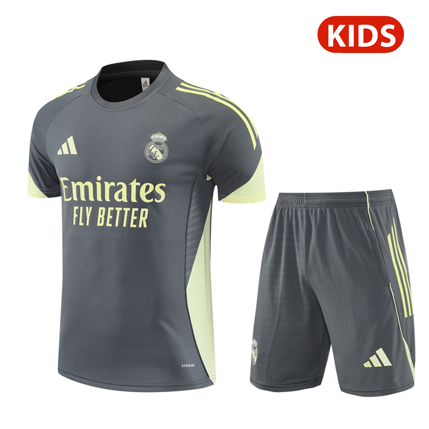 AlphaJersey-Real Madrid 25-26 Kids Short-Sleeve Training Set - Deep Grey Top and Shorts