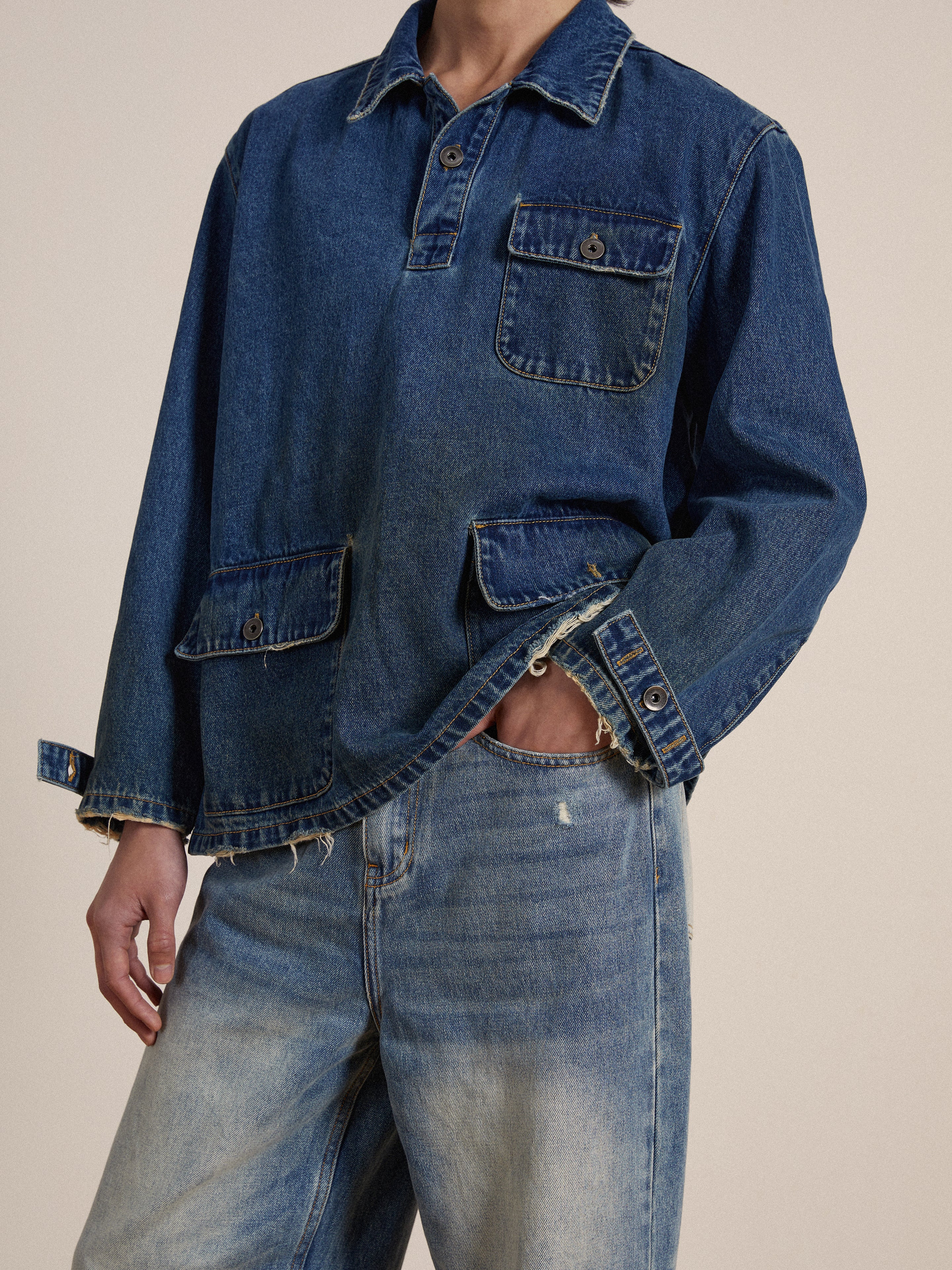 Azin Denim Pullover Work Shirt | Modern Menswear by yycbvcnbmmnbm