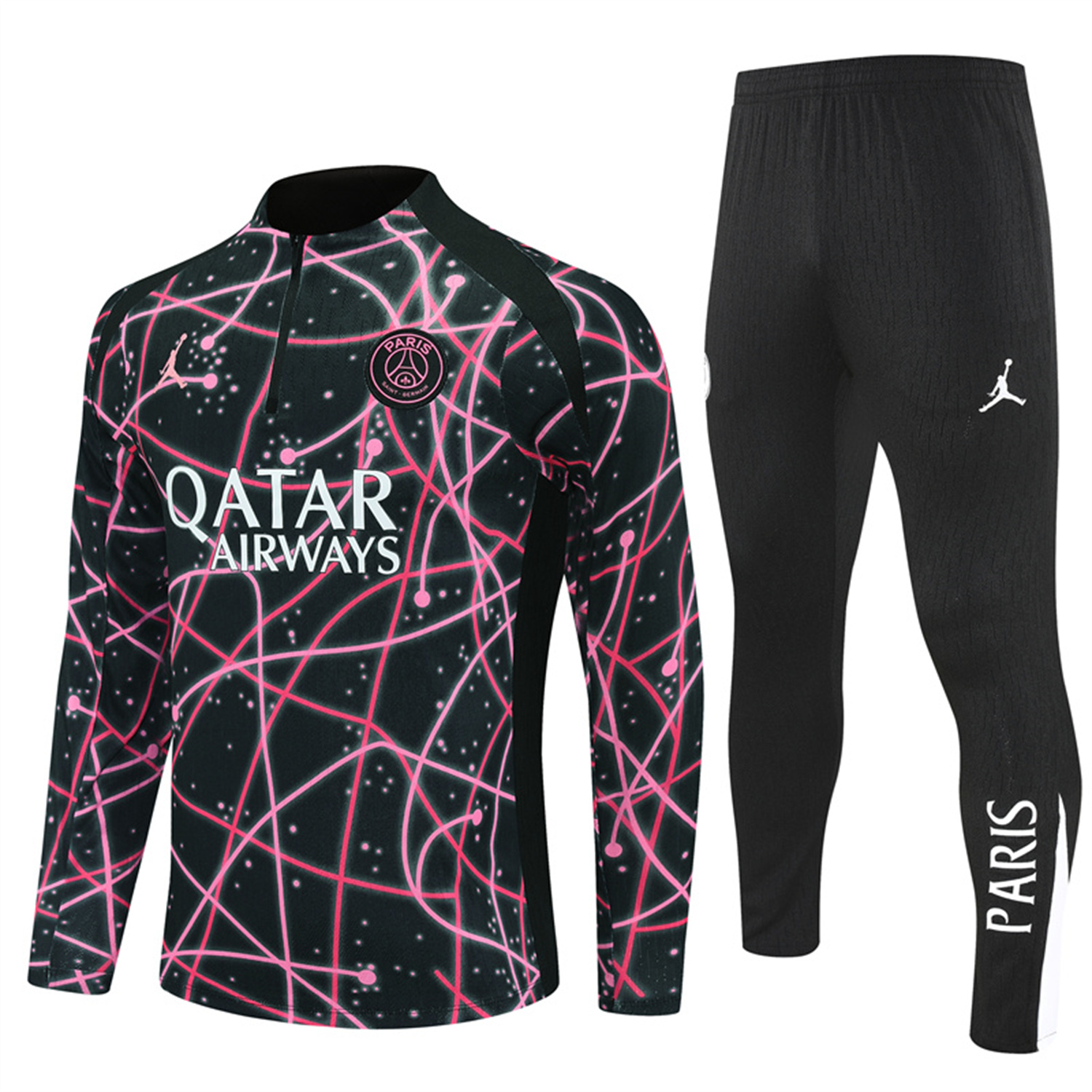 AlphaJersey-Paris Saint-Germain PSG 25-26 Long Sleeve Training Set - JD Black Pink Top and Black Pants