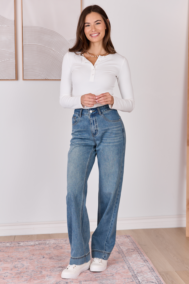 Nora Ivory Crewneck Henley Top | Elegant Women's Fashion by coolavocek