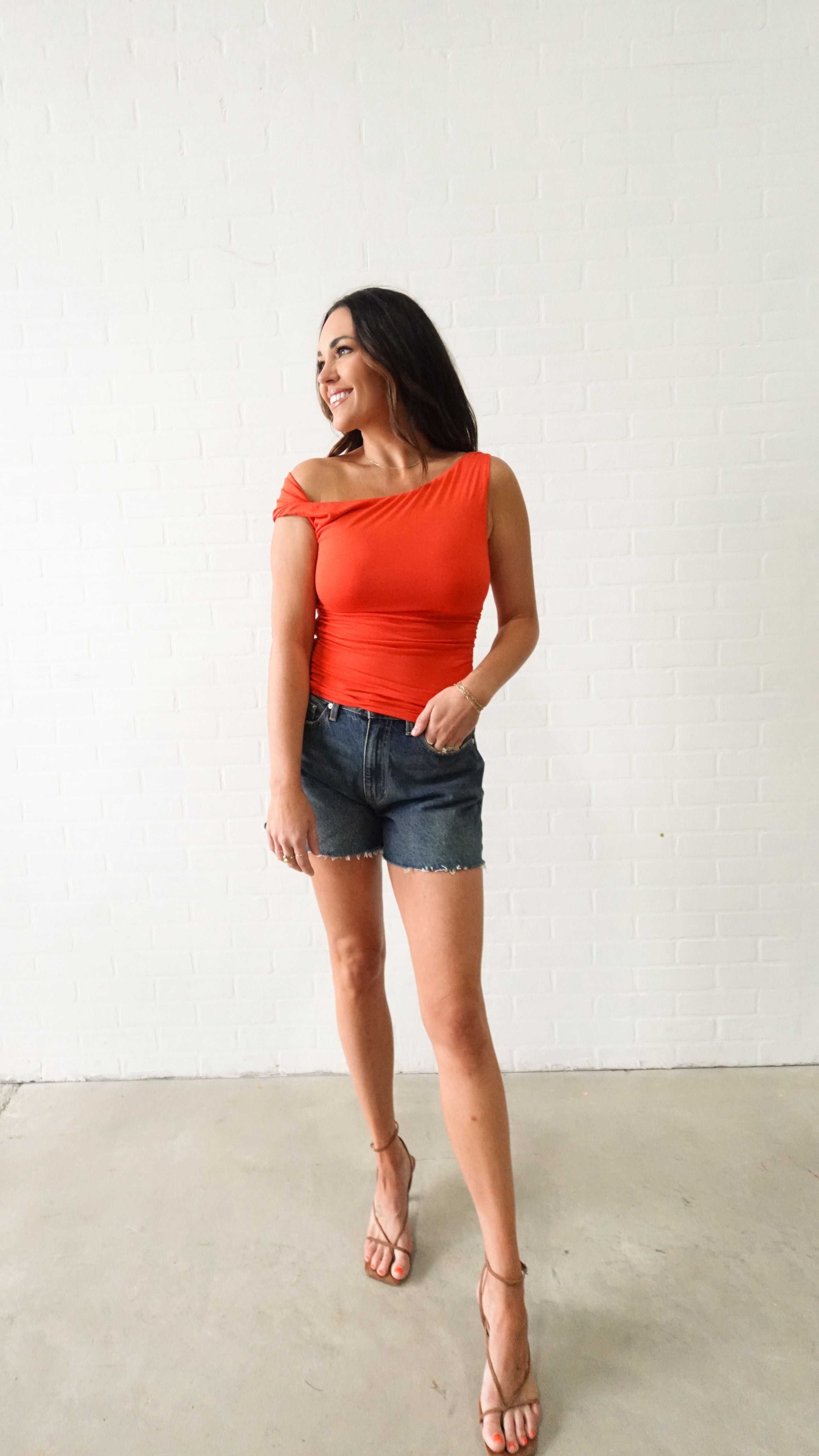 Red Asymmetric Ruched Top | Elegant Women's Fashion by coolavocek