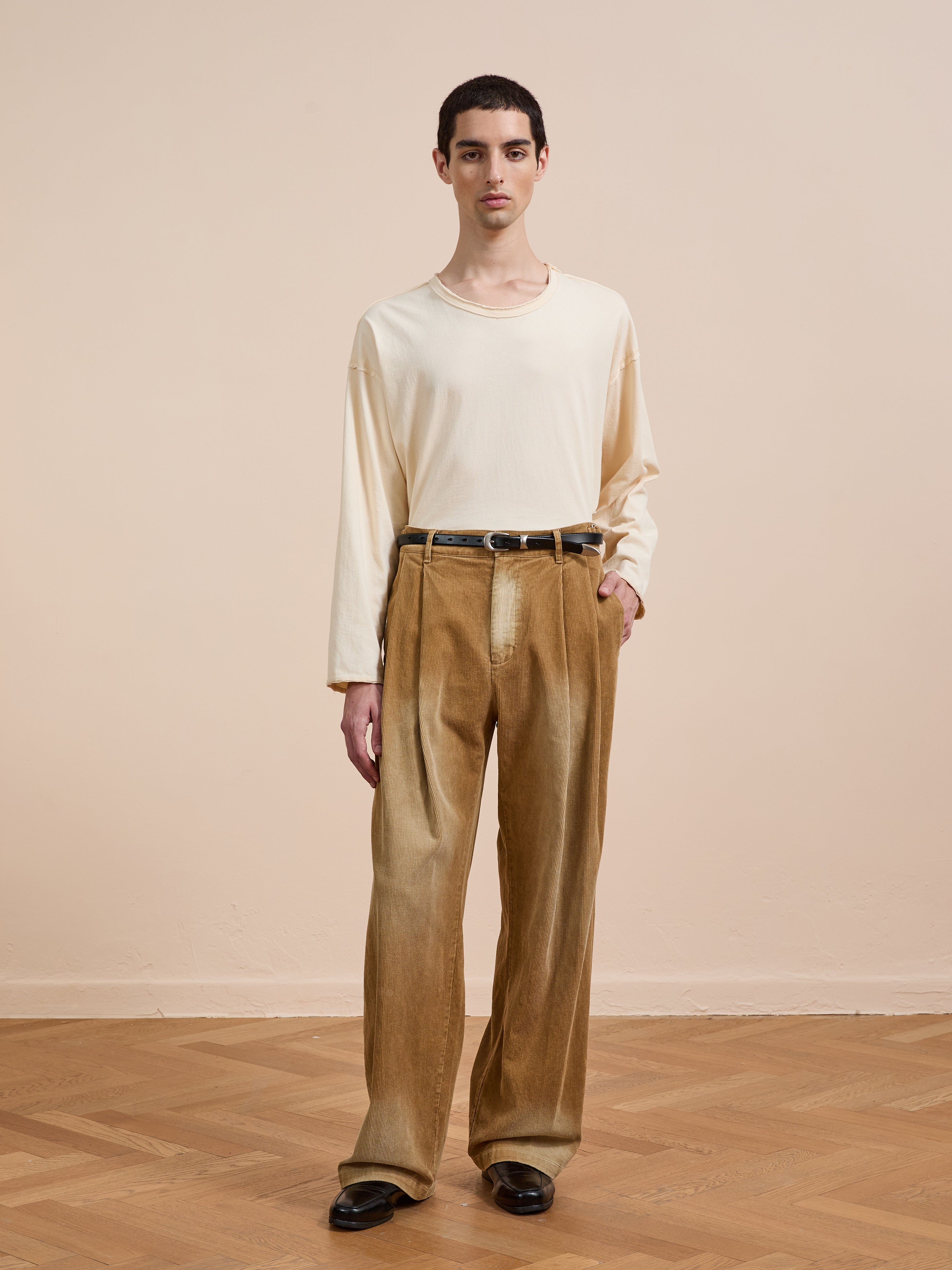 Faded Pleated Corduroy Pants | Modern Menswear by yycbvcnbmmnbm