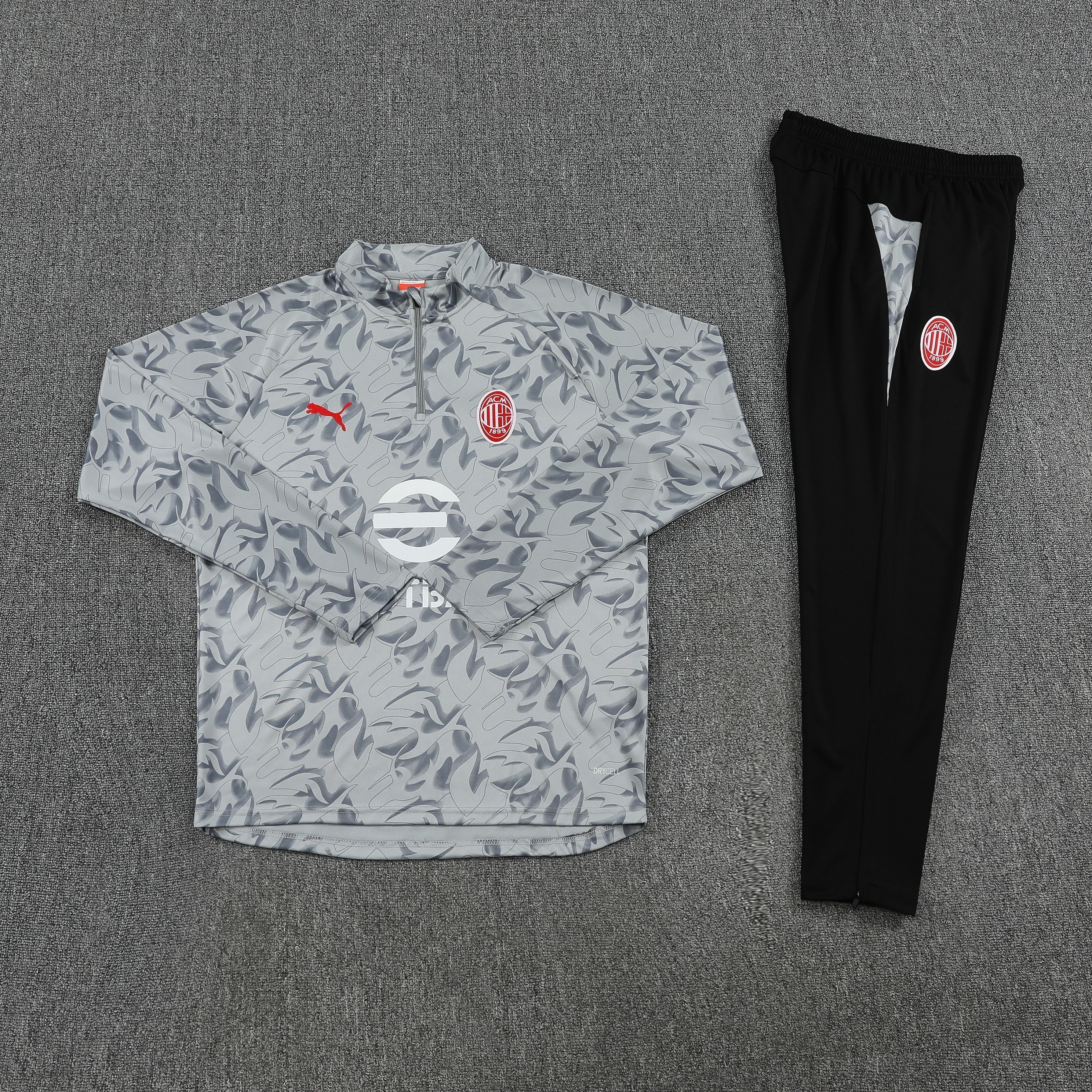 AlphaJersey-AC Milan 25-26 Long Sleeve Training Set - Grey Top & Black Pants