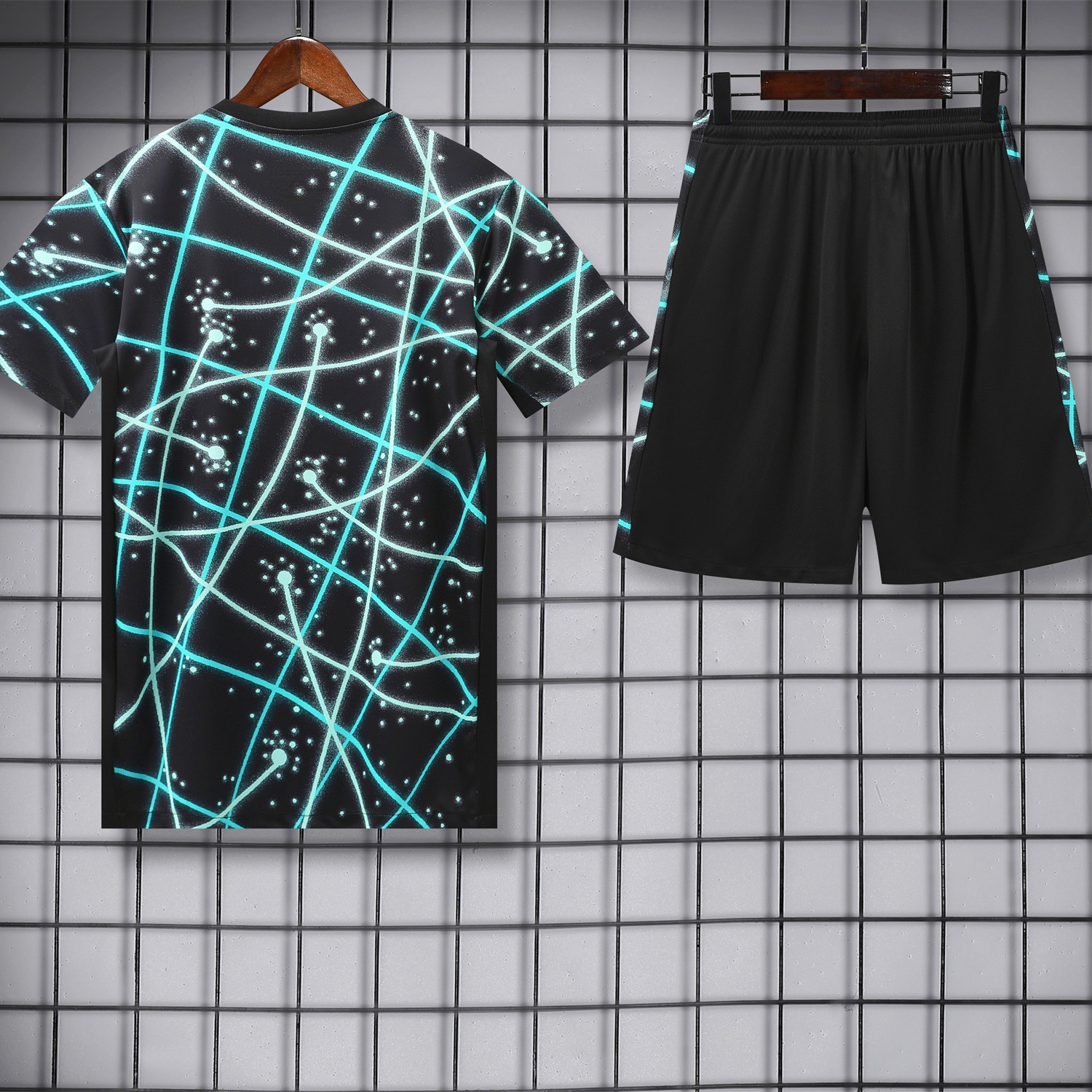 AlphaJersey-Inter Milan 25-26 Short-Sleeve Training Set - Blue Fluorescent Rays Black Top & Black Shorts