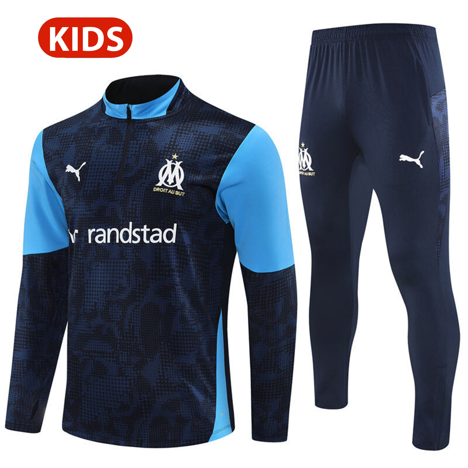 AlphaJersey-Marseille 25-26 Kids Long Sleeve Training Set - Royal Blue Top & Royal Blue Pants