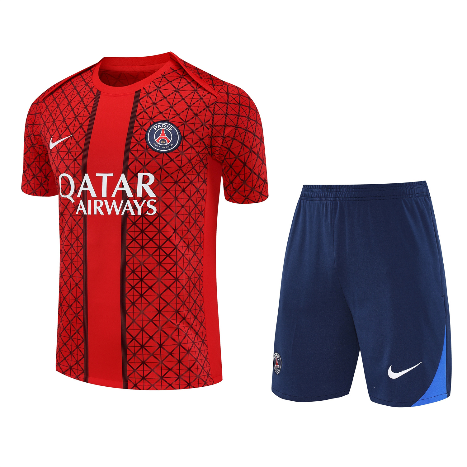 AlphaJersey-Paris Saint-Germain PSG 25-26 Short-Sleeve Training Set - Red Top & Deep Blue Shorts
