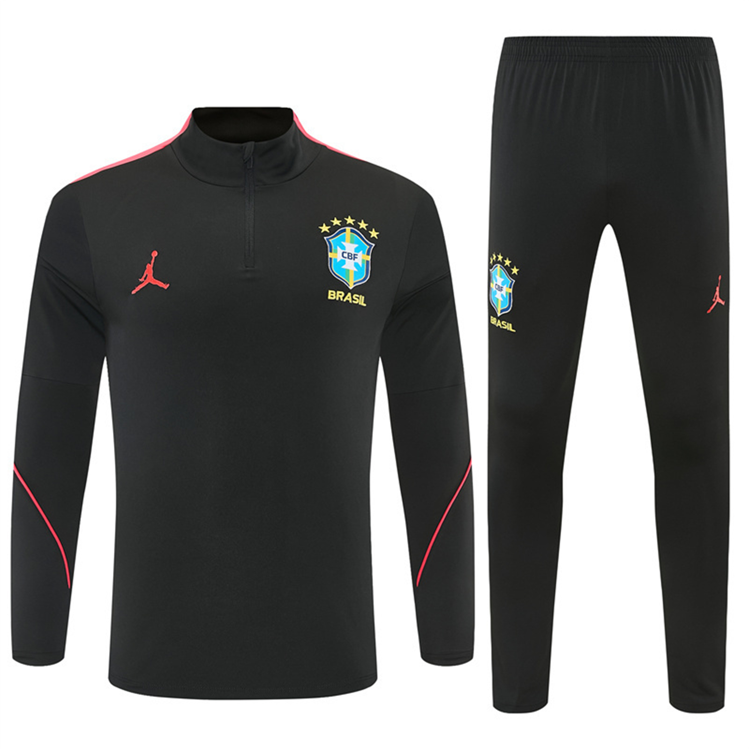 AlphaJersey-Brazil X JD 2026 Kids Long Sleeves Training Set - Black Top And Black Orange Pants