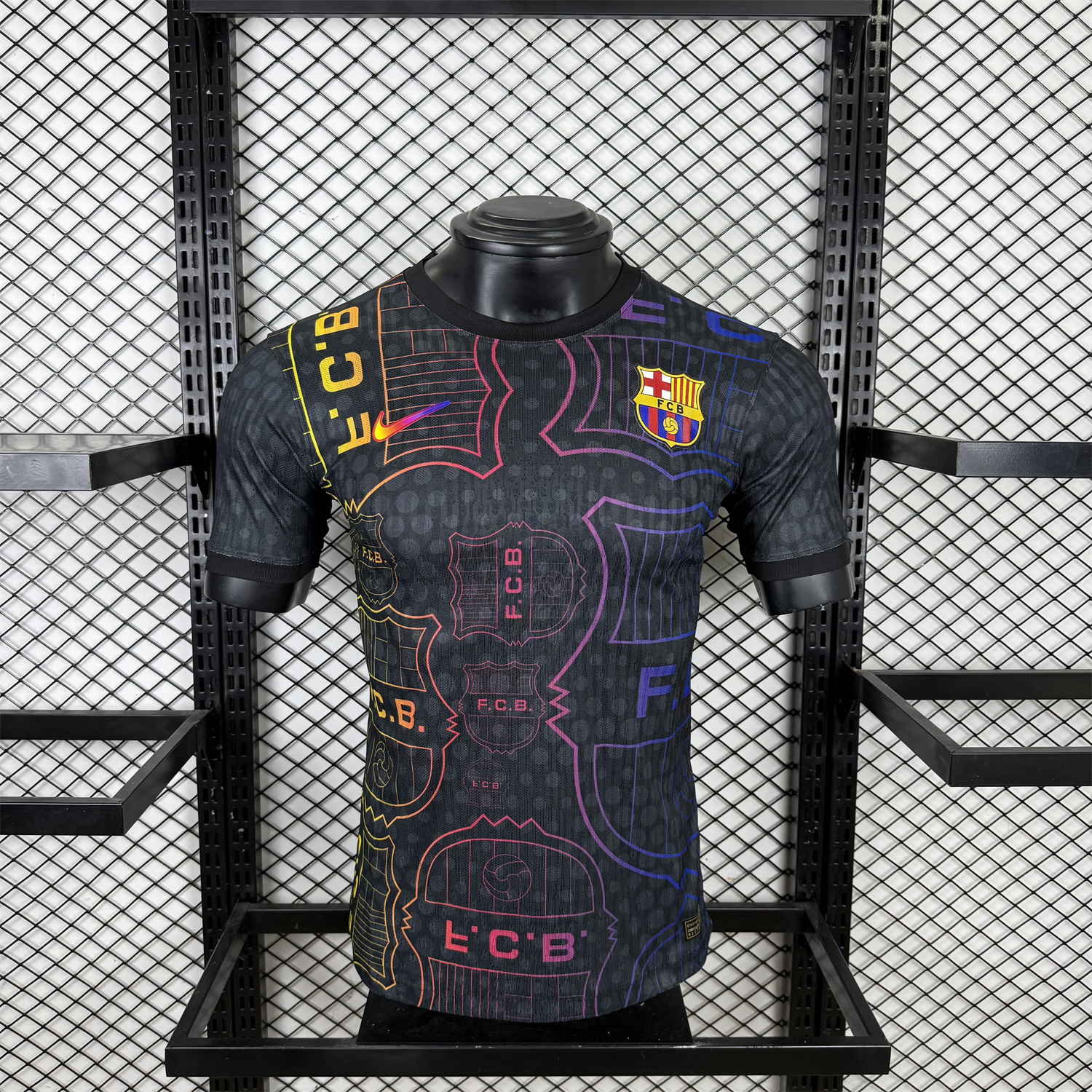 AlphaJersey-Barcelona 25-26 Fluorescent Team Logo Lines Black Jersey - Player Version