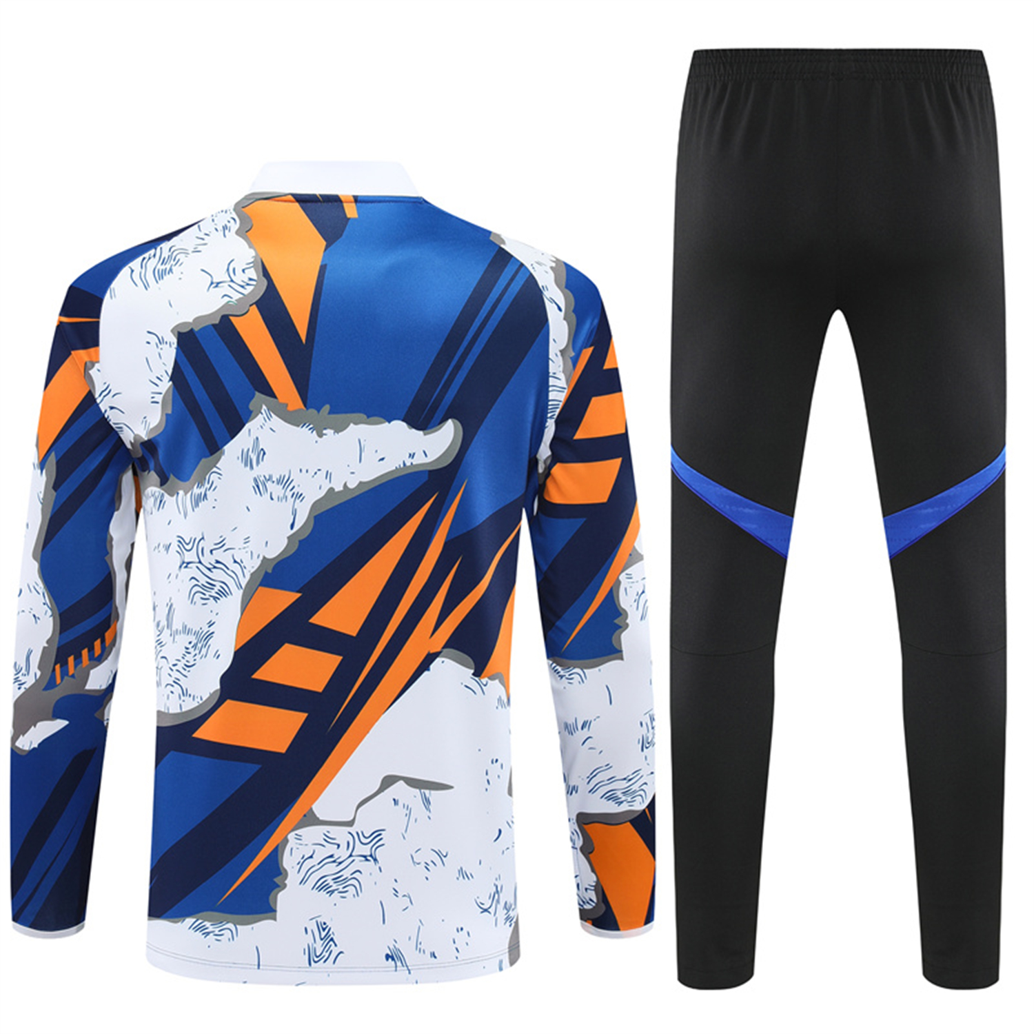 AlphaJersey-Real Madrid 25-26 Kids Long Sleeve Training Set - Yellow, White and Blue Camouflage Top and Black Pants