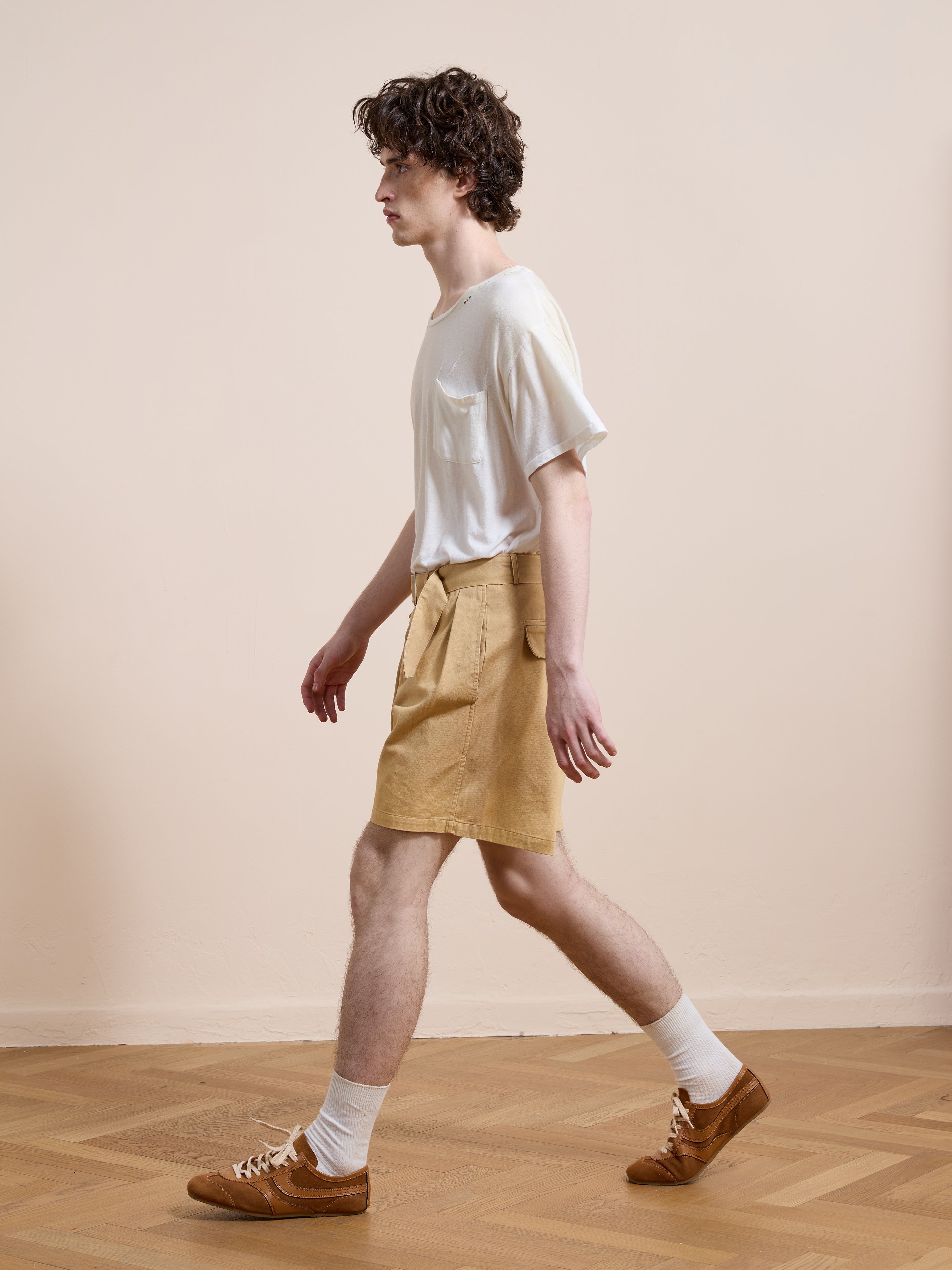 Belted Twill Pleated Shorts | Modern Menswear by yycbvcnbmmnbm