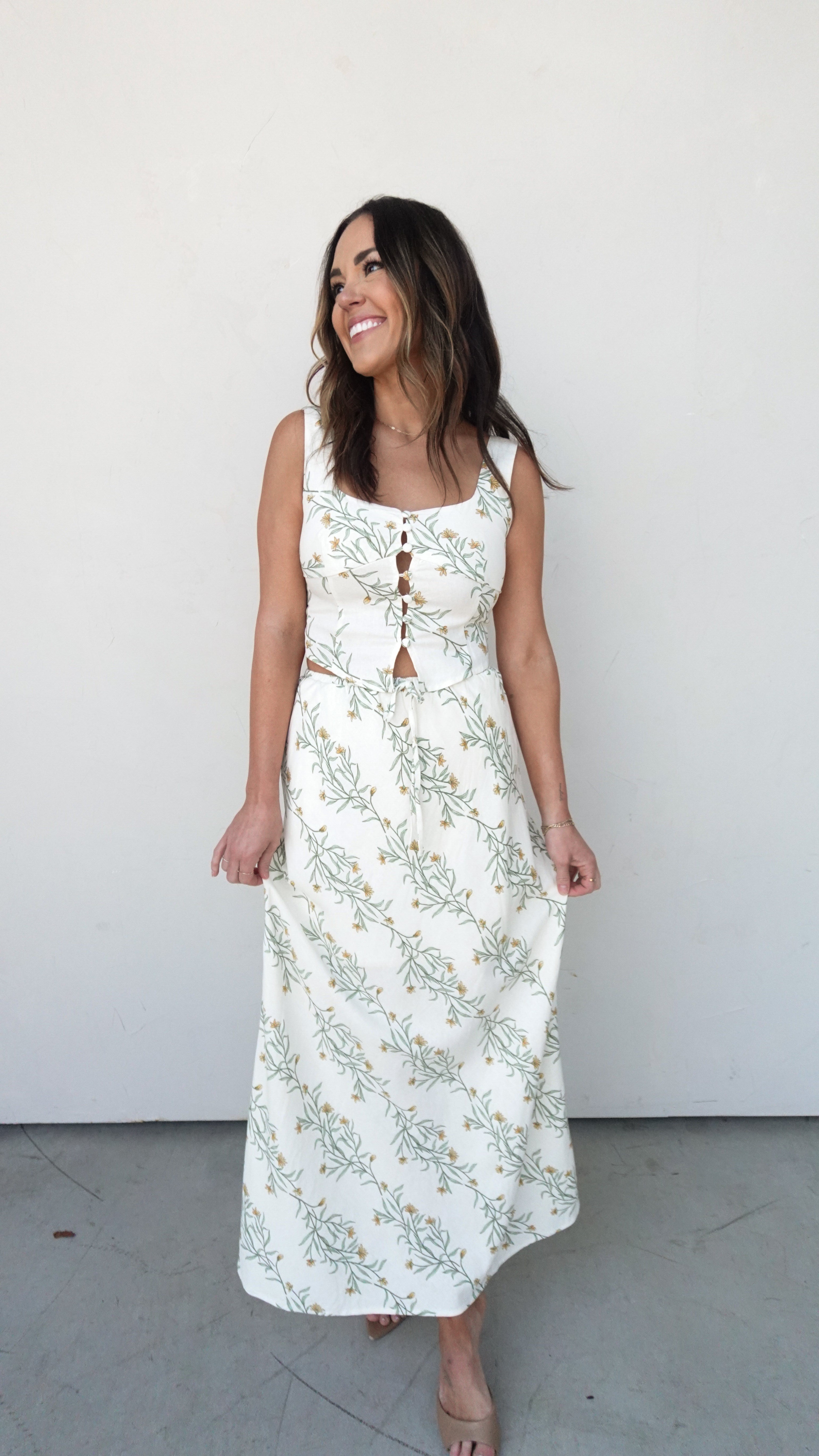 Cream Floral Tank and Skirt Set | Elegant Women's Fashion by coolavocek