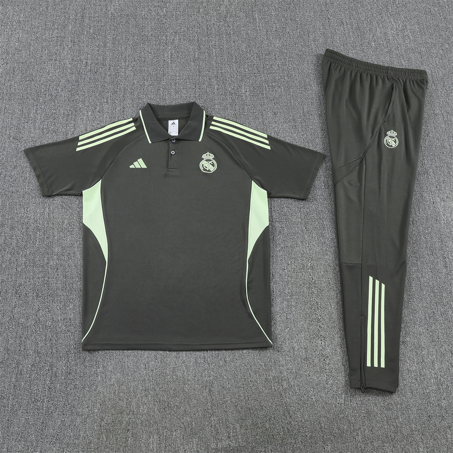 AlphaJersey-Real Madrid 25-26 POLO Short-Sleeve Training Set - Dark Grey Top and Pants
