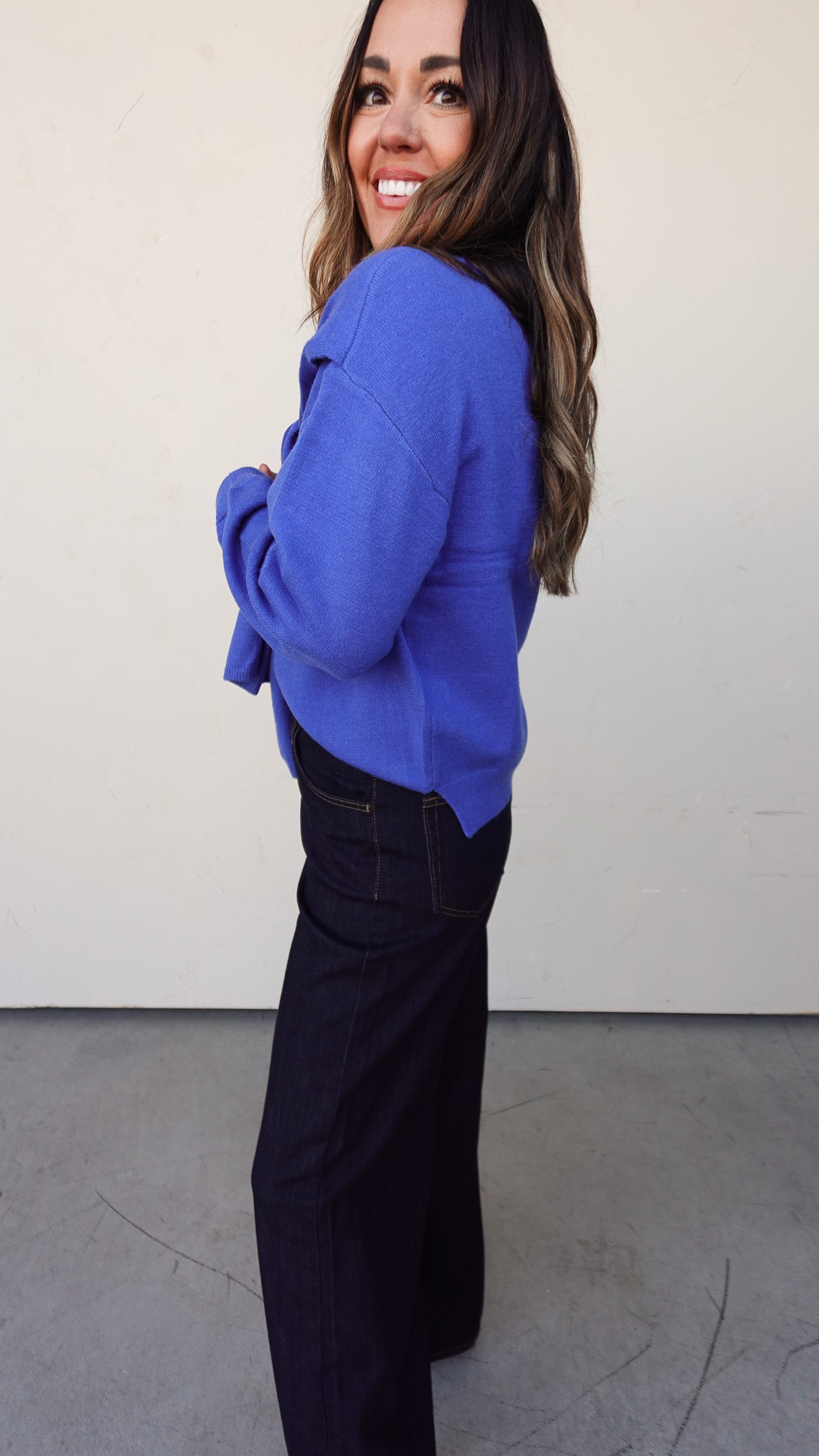 Cobalt Blue Sweater with Shoulder Draping | Elegant Women's Fashion by coolavocek