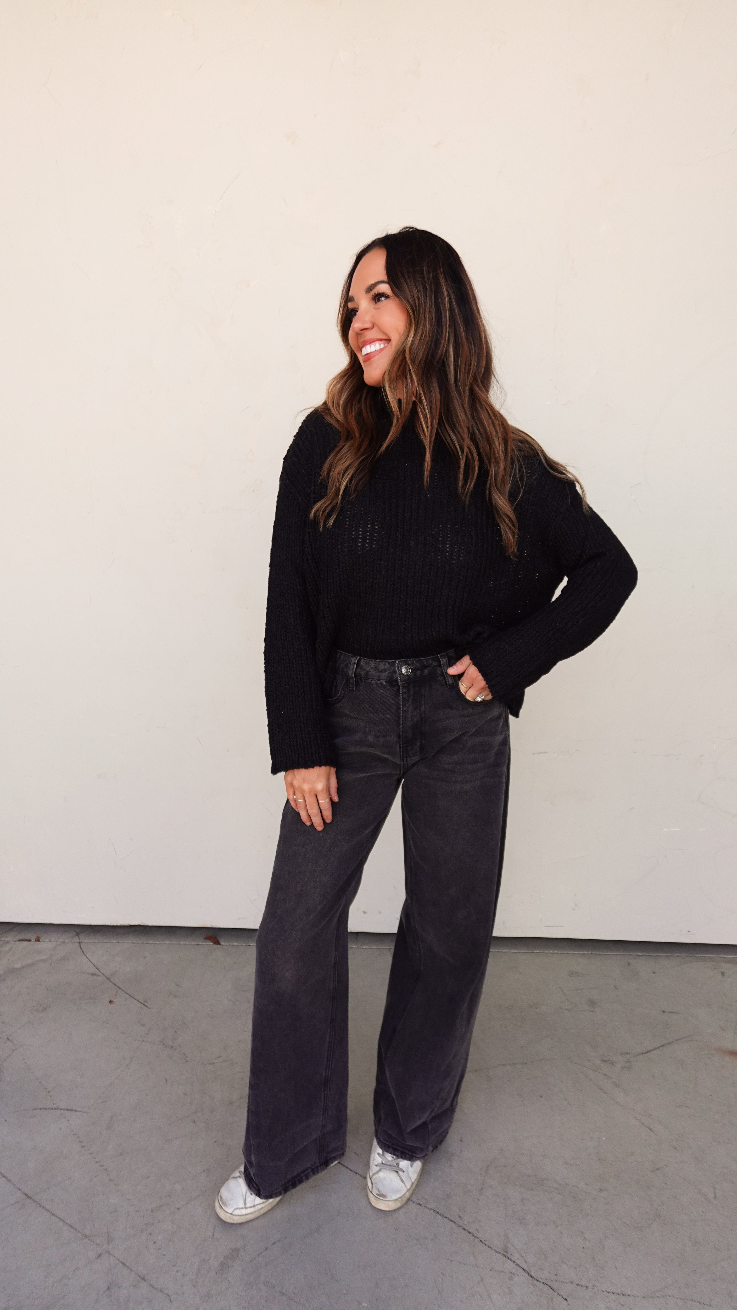 Black Ribbed Knit Slouchy Sweater | Elegant Women's Fashion by coolavocek