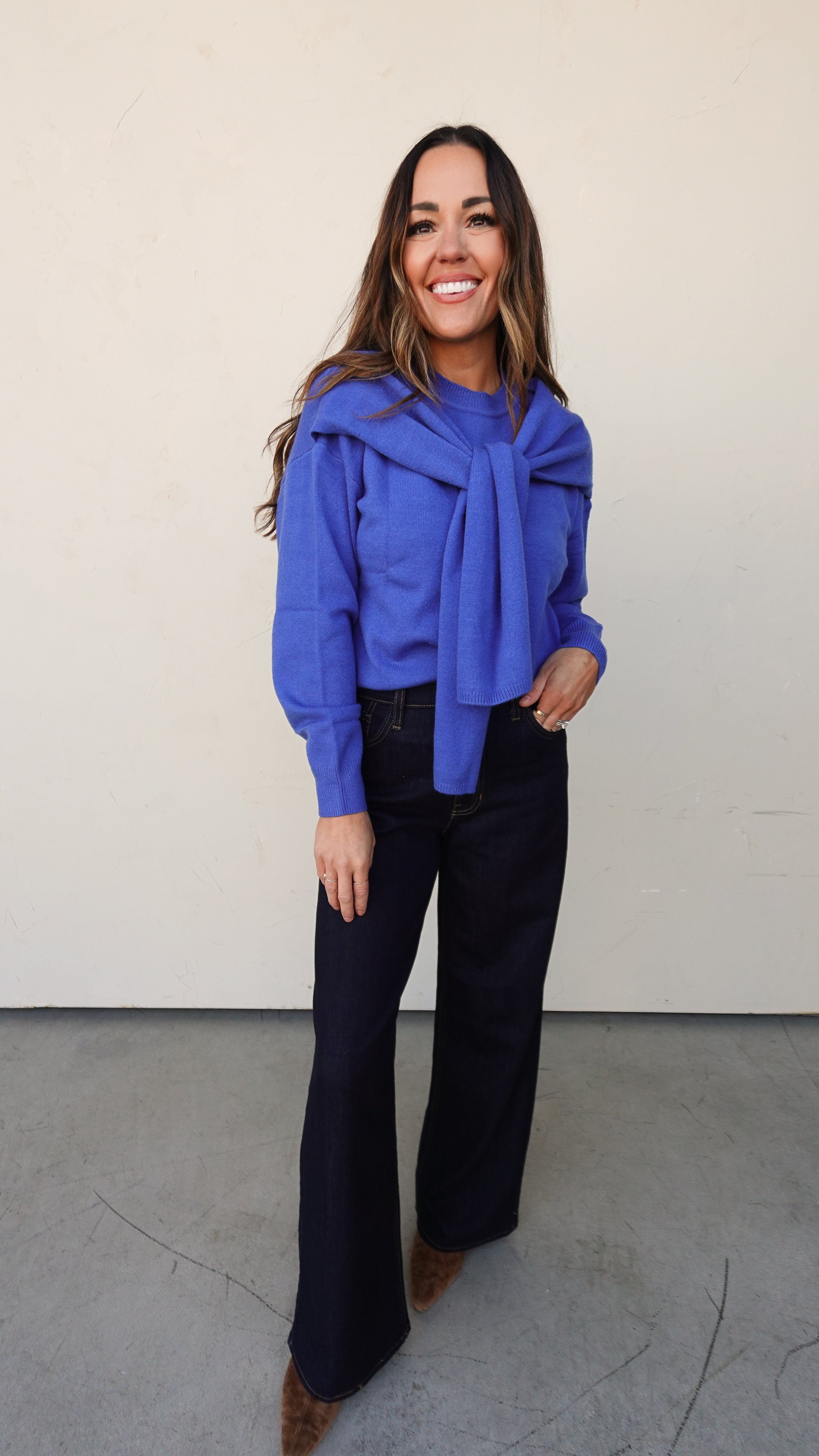 Cobalt Blue Sweater with Shoulder Draping | Elegant Women's Fashion by coolavocek