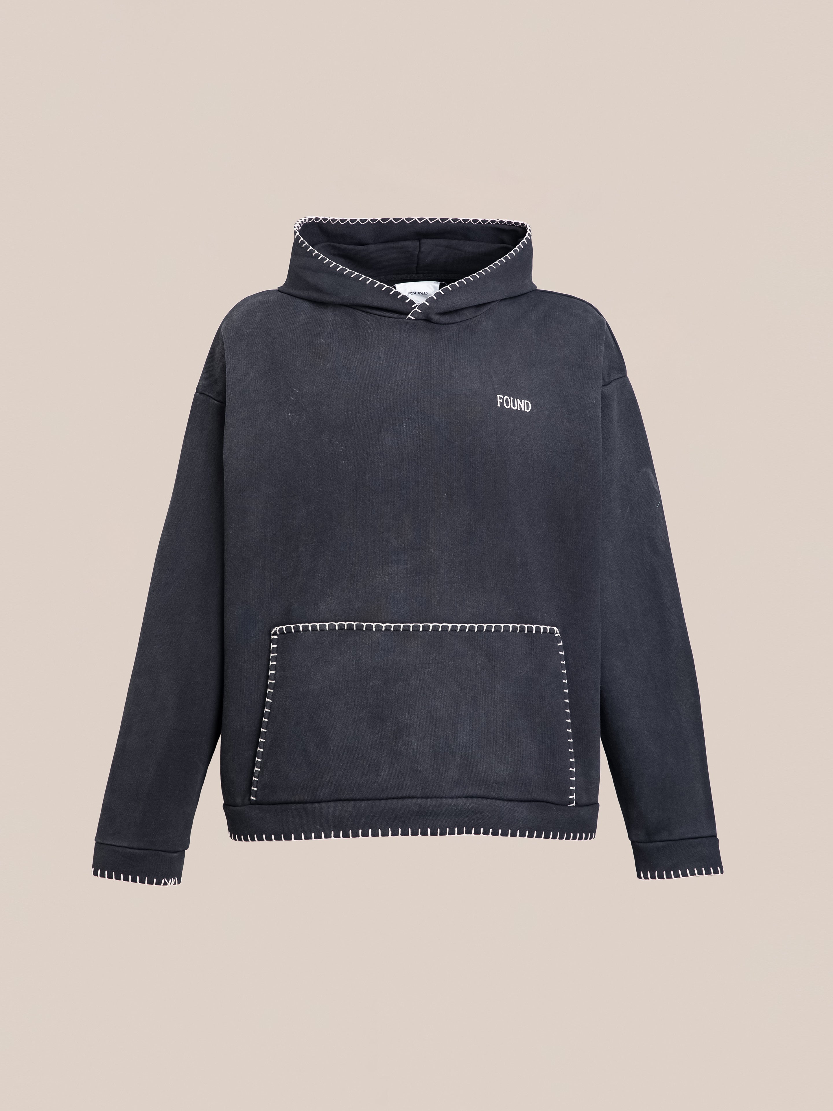 Stitched Border Distressed Logo Hoodie | Modern Menswear by yycbvcnbmmnbm