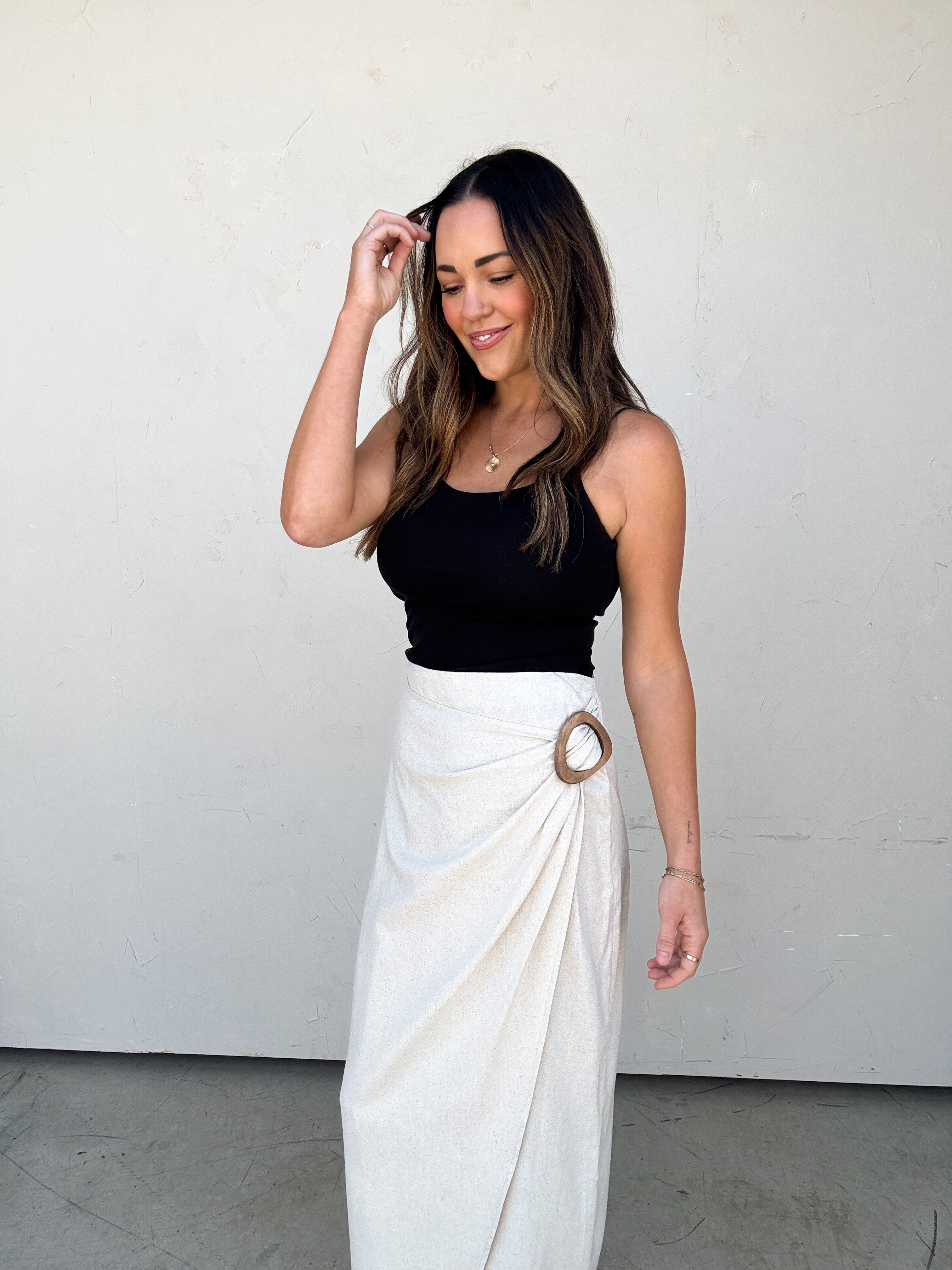 Oatmeal Wrap-Style Skirt | Elegant Women's Fashion by coolavocek