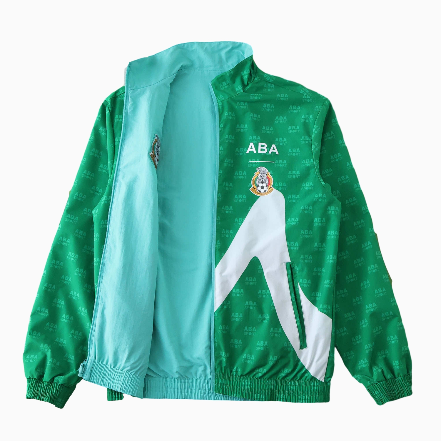 AlphaJersey-Retro Mexico 1995 Retro Style Double Sided Reversible Windbreaker - Green & Blue