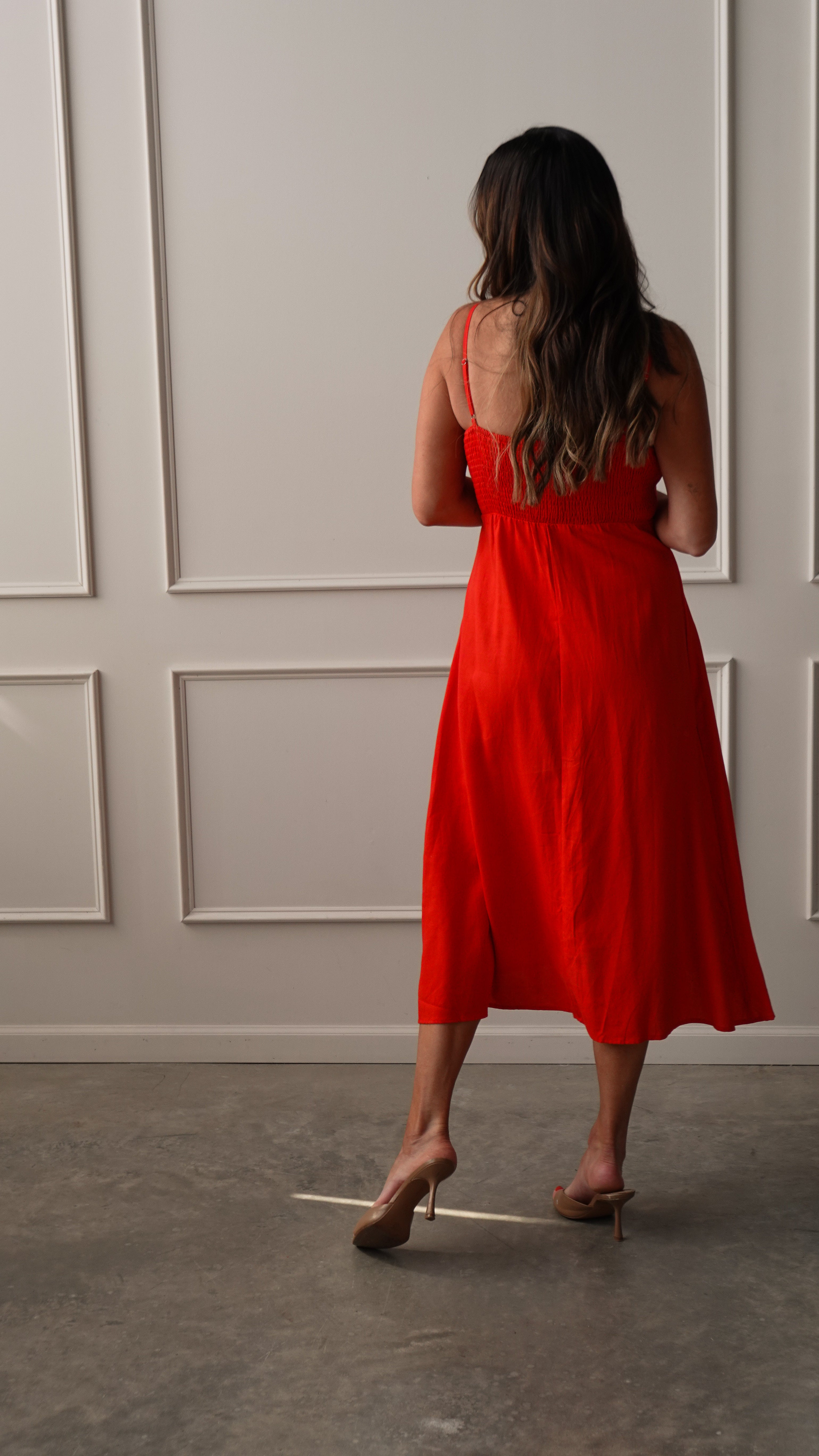 Red Midi Dress with Buttons | Elegant Women's Fashion by coolavocek