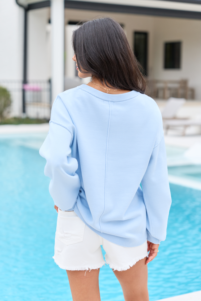 Home Of The Free Light Blue Textured Flag Sweater DOORBUSTER | Elegant Women's Fashion by coolavocek