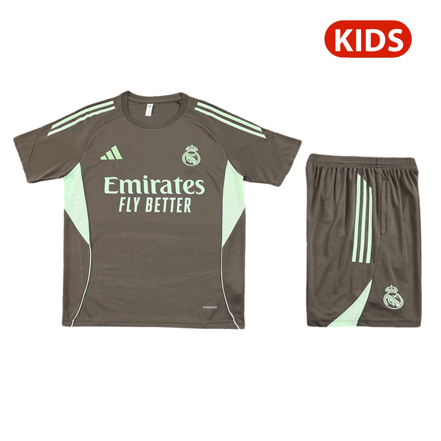 AlphaJersey-Real Madrid 25-26 Kids Short-Sleeve Training Set - Dark Khaki Top and Shorts