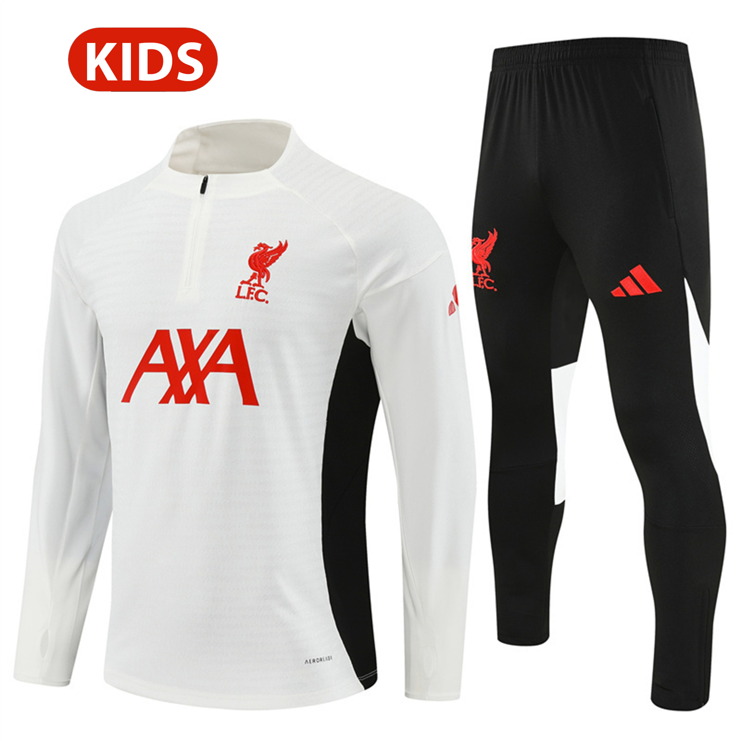 AlphaJersey-Liver.pool 25-26 Kids Long Sleeve Training Set - Player Version - White Top & Black Pants