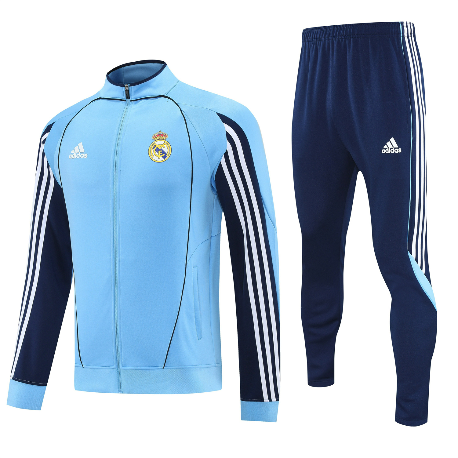 AlphaJersey-Real Madrid 25-26 Jacket Training Tracksuit - Light Blue Jackets & Deep Blue Pants