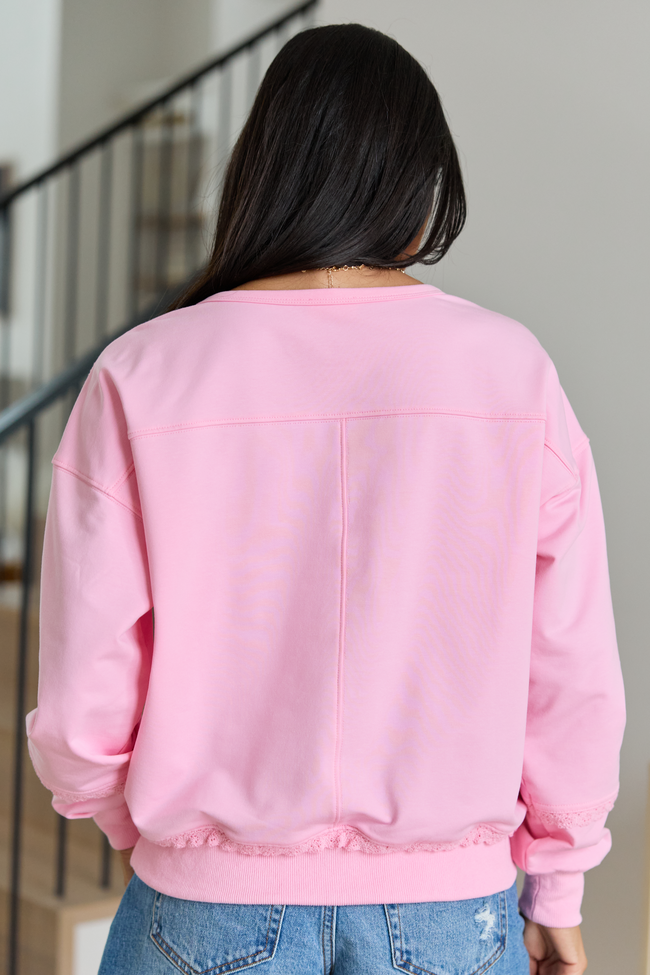 Scottie Pink Eyelet Trim Crewneck Top | Elegant Women's Fashion by coolavocek