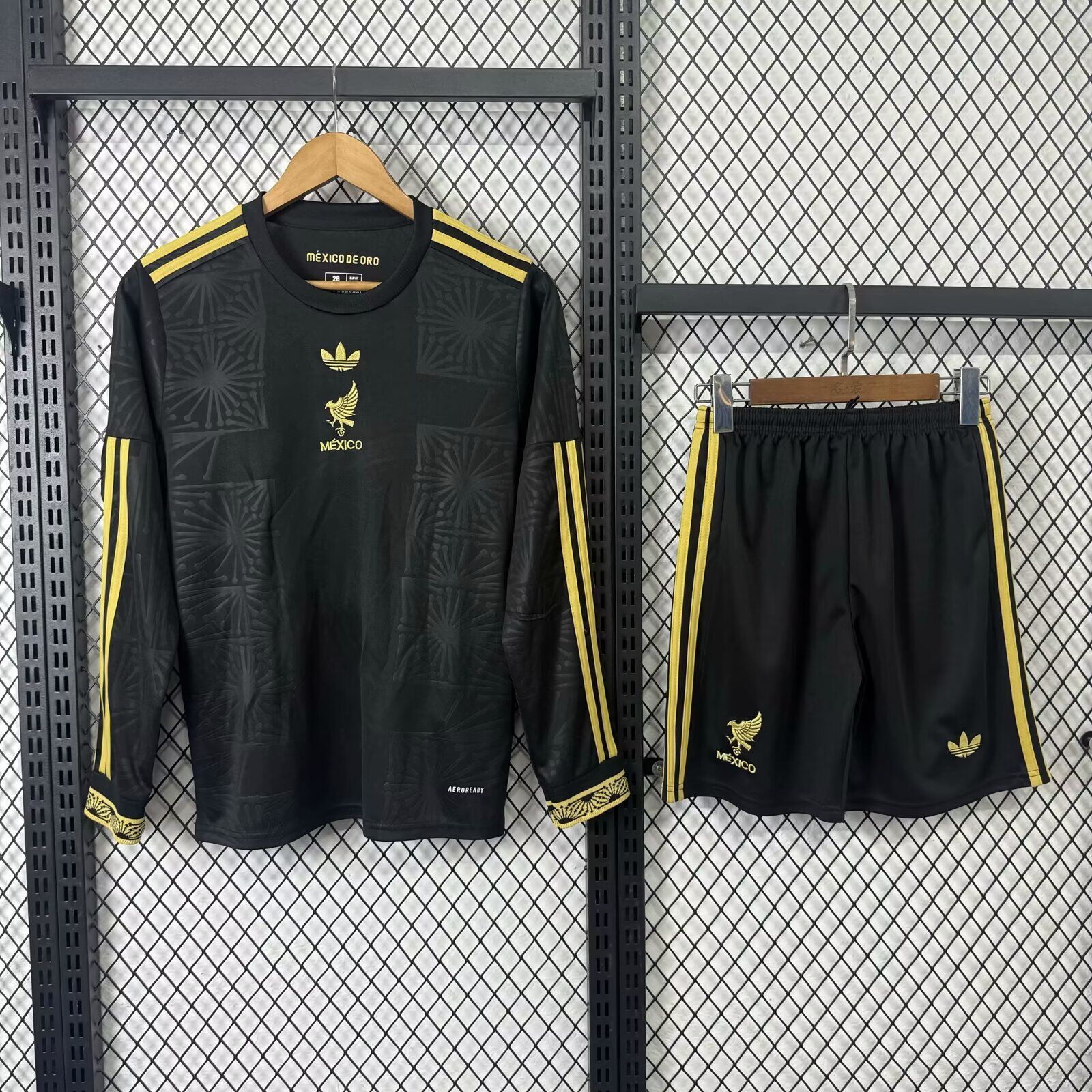 AlphaJersey-Mexico 2025 Gold Cup Black Long Sleeve Kids Kit
