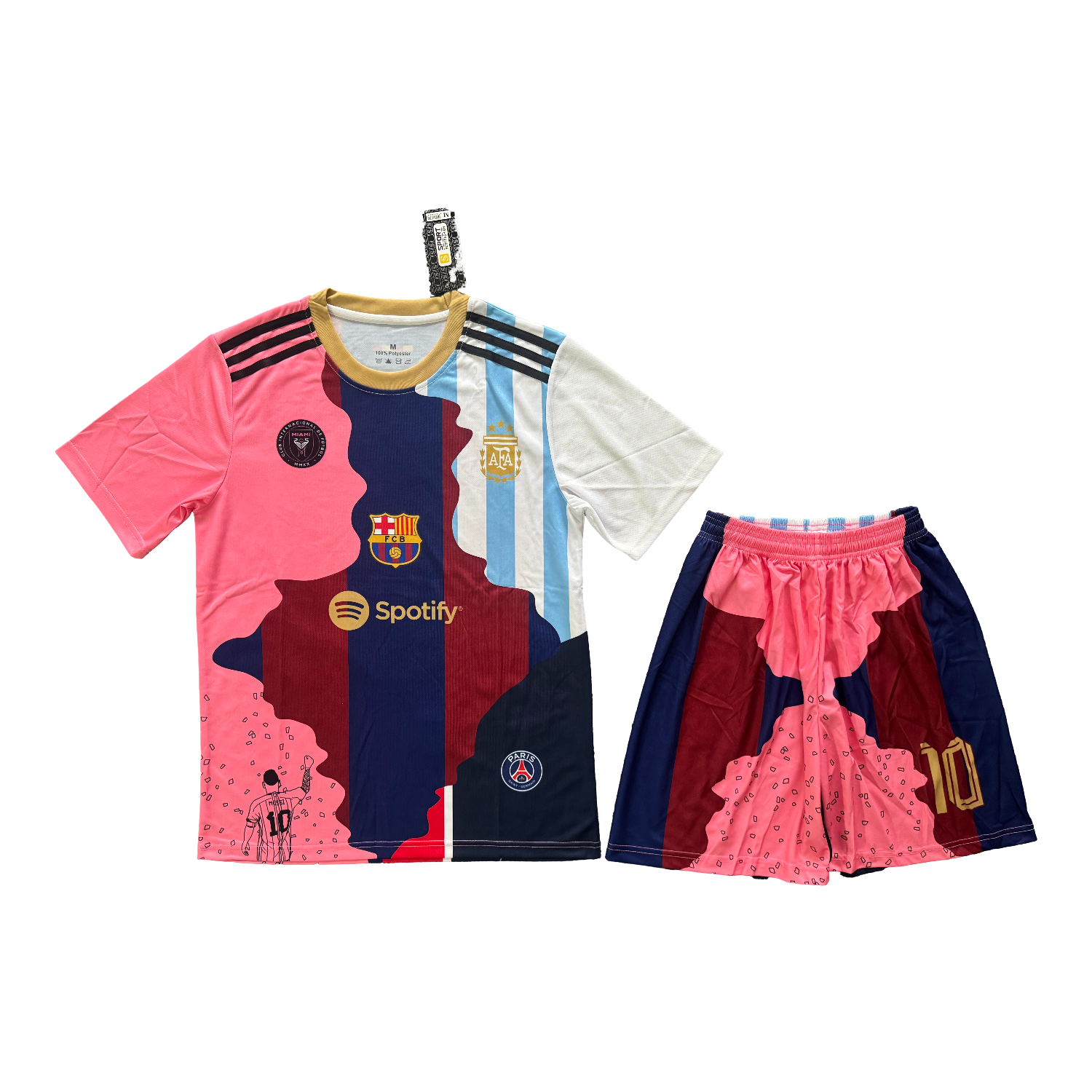 AlphaJersey-Messi Career Commemorative Men's Adult Jersey Set - Fans Versionwith Messi #10 - Barcelona Argentina Paris Saint-Germain PSG INT M.A.M